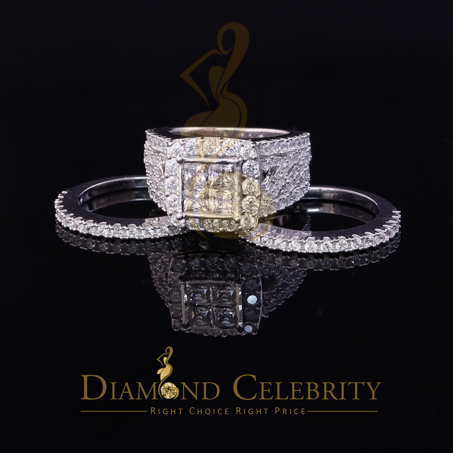 DiamondCelebritees 5.94ct Cubic Zirconia White 925 Sterling Silver Trio Engagement Womens Ring SZ 7