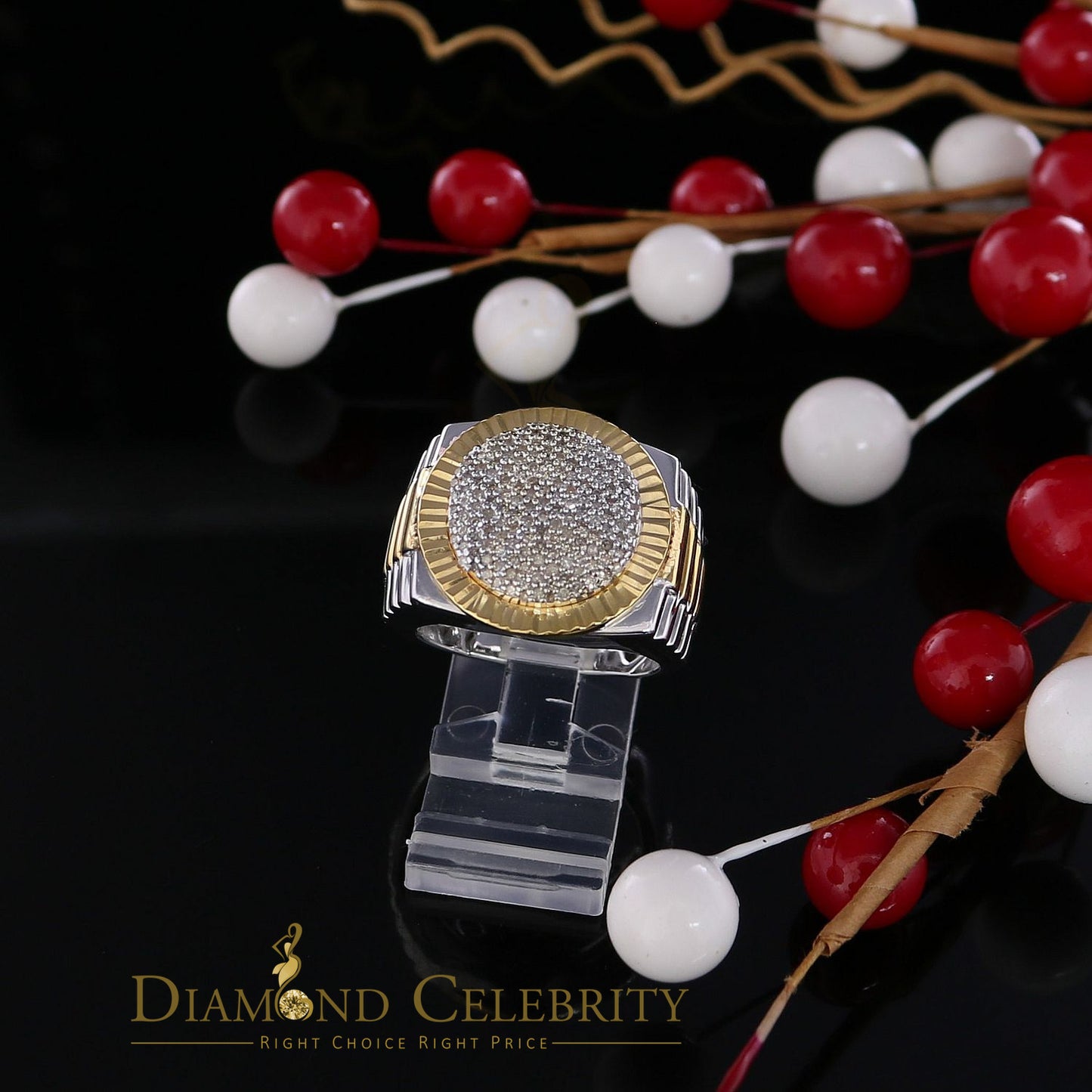 DiamondCelebritees 0.50ct Real Diamond Men's Sterling White Silver Two Tone Wide White Ring SZ 9