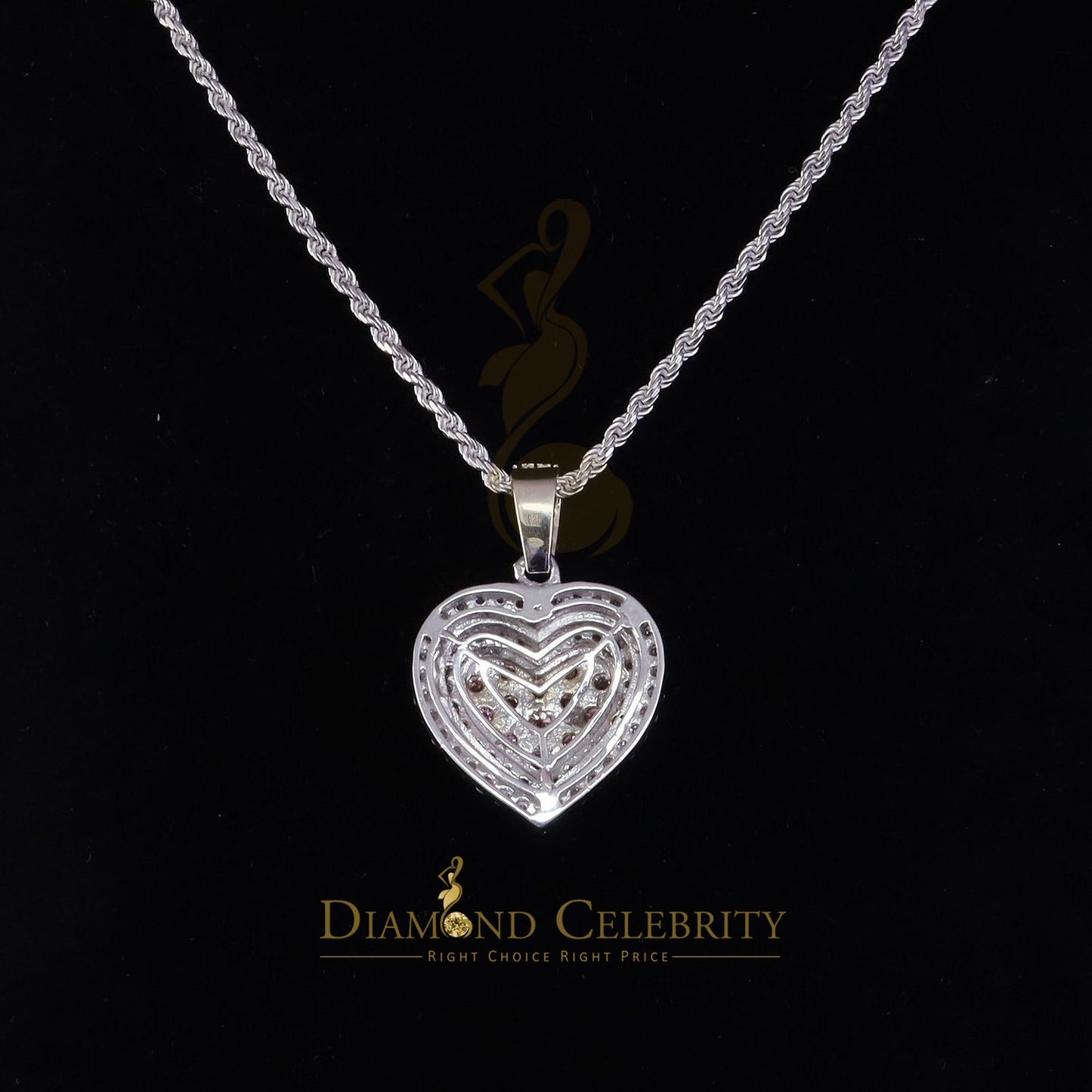 DiamondCelebritees 925 Silver White Women's 11.00 ct VVS'D' Pink Moissanite 3D Double Heart Pendant
