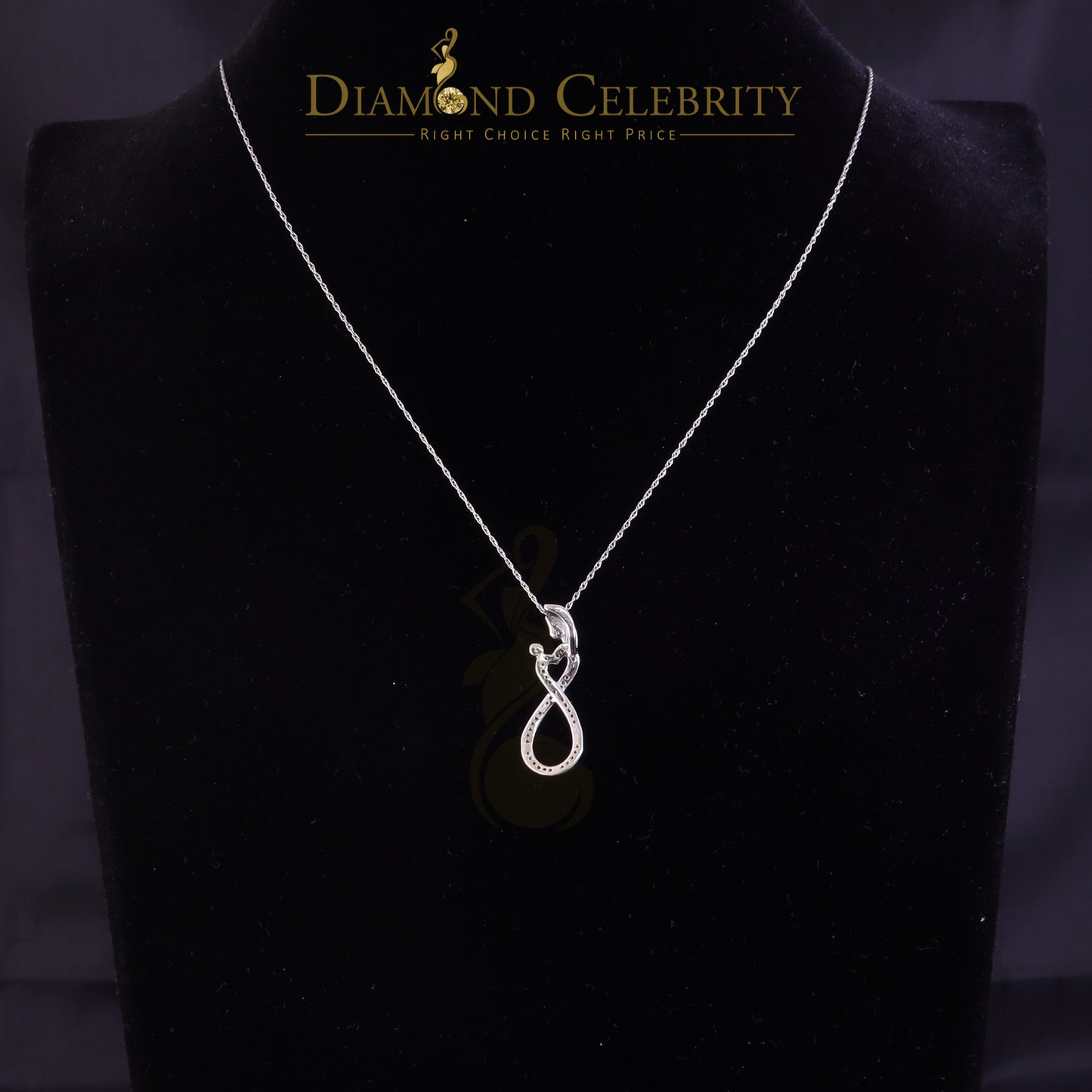 DiamondCelebritees Real 0.10CT Diamond MOM'S LOVE Sterling Silver White Charm Necklace Pendant