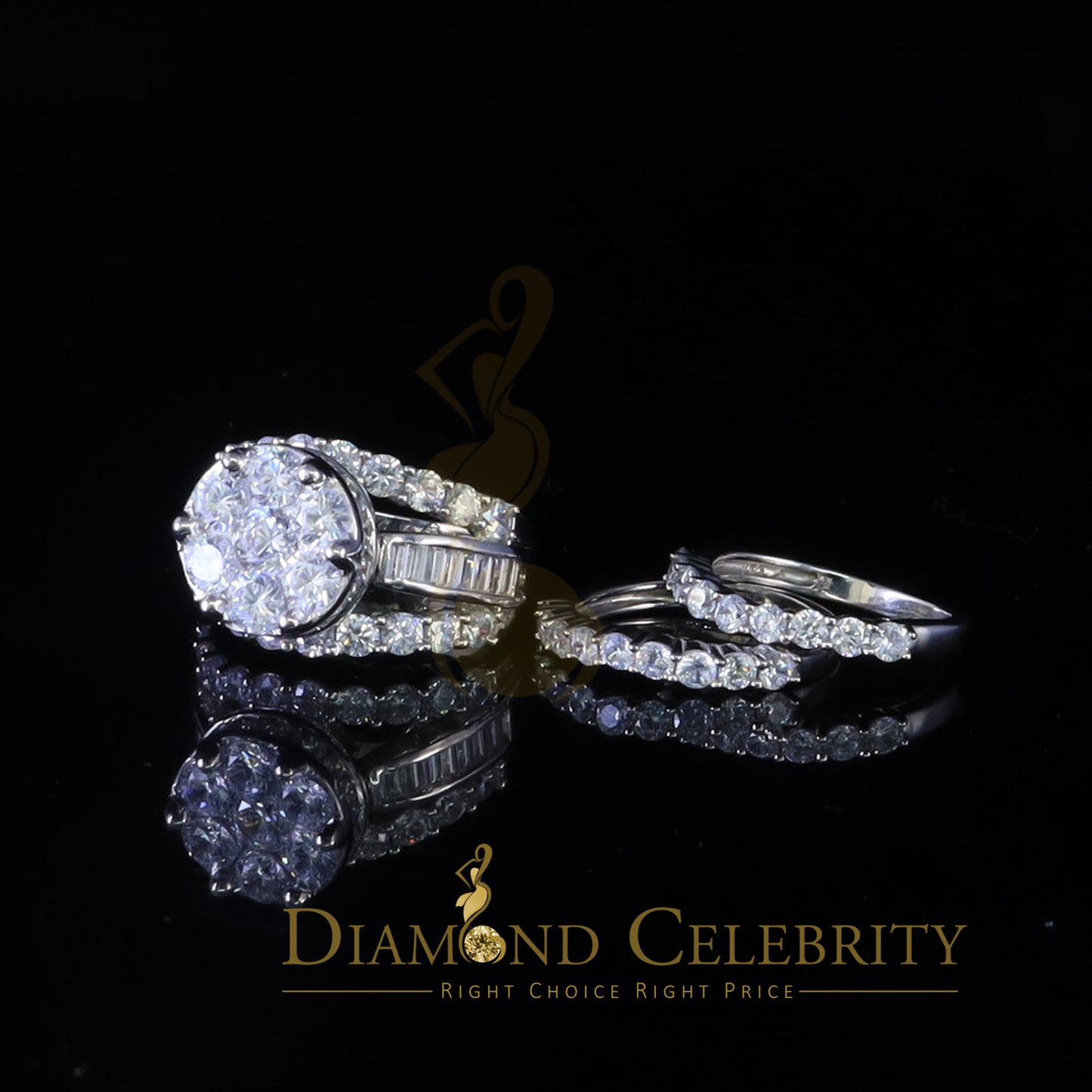 DiamondCelebritees 17.00ct Cubic Zirconia 925 Silver White Ring Multi Row Bridal Womens Ring Size 9