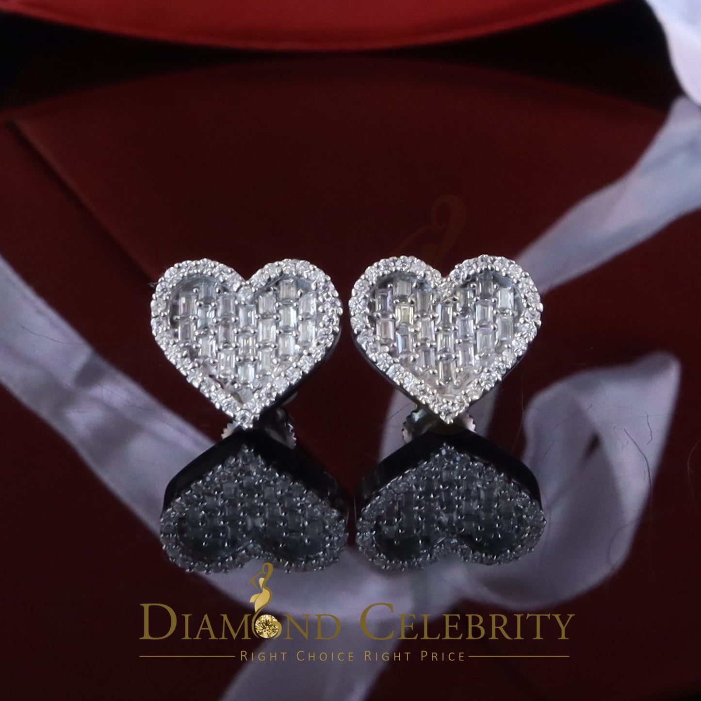 Diamondcelebritees 925 White Silver 1.00ct VVS 'D' Moissanite Heart Stud Earring Men's/Womens