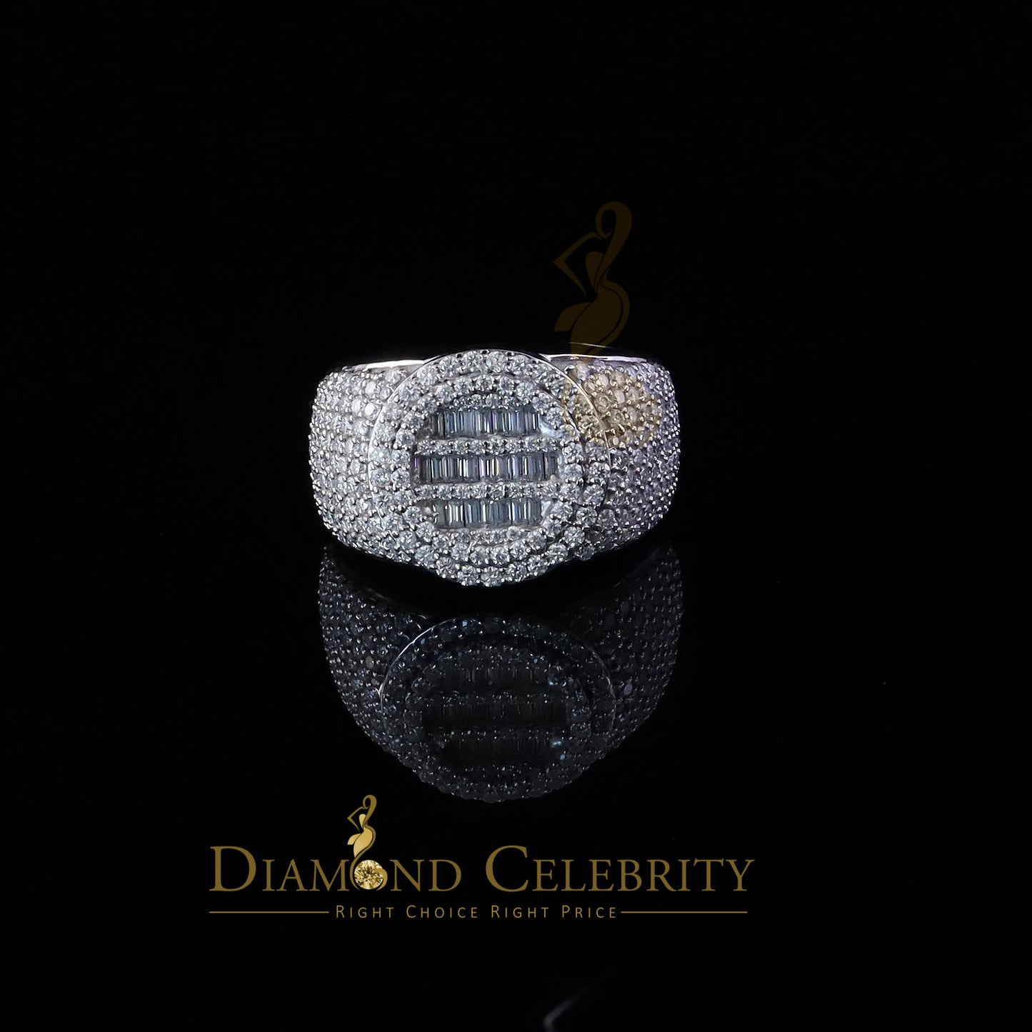 DiamondCelebritees 4.50ct White Silver VVS 'D' Moissanite Baguette Round Rings SZ 10 for Men's