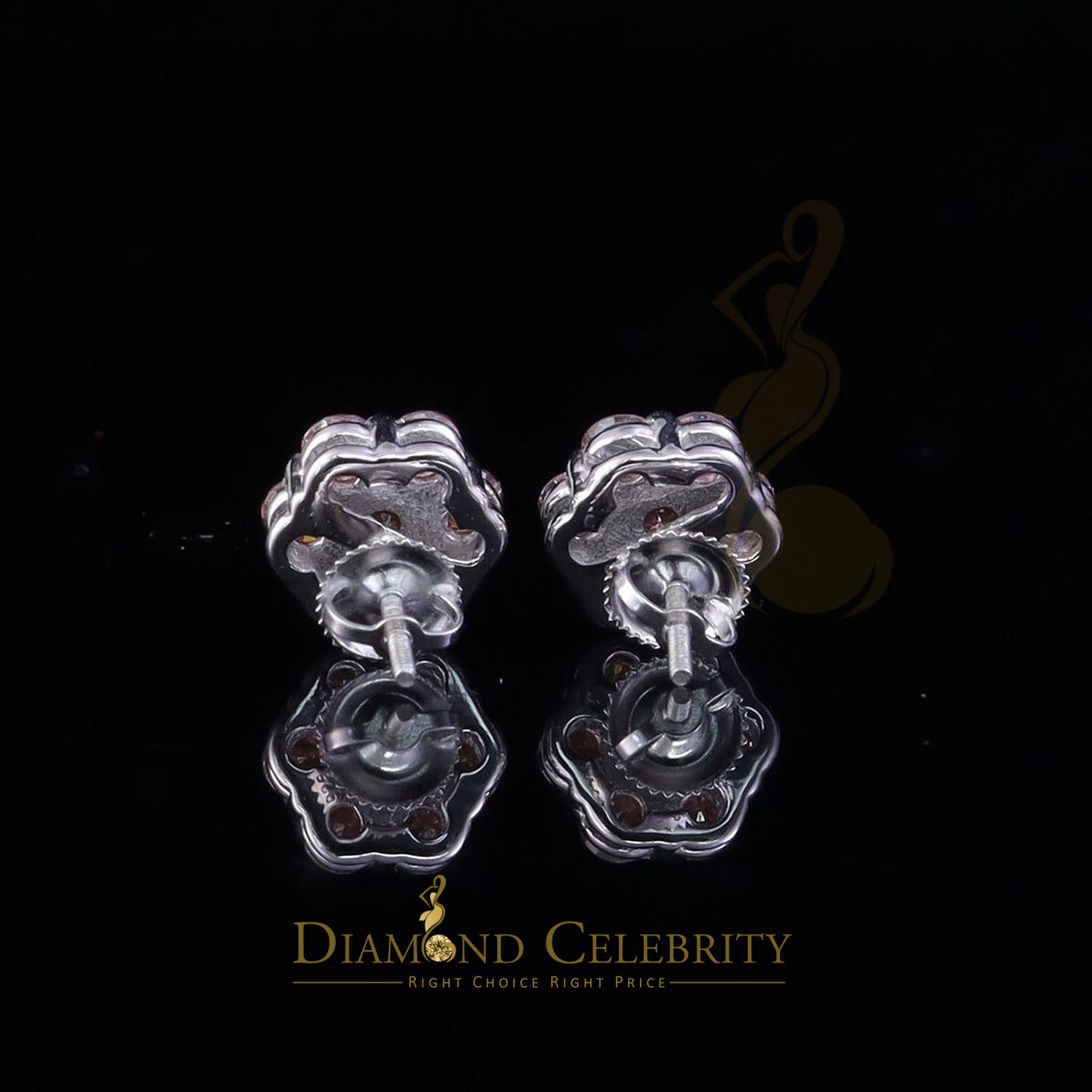 Diamondcelebritees Men's/Women's 925 Silver White 2.25ct VVS D Pink Moissanite Floral Stud Earrings