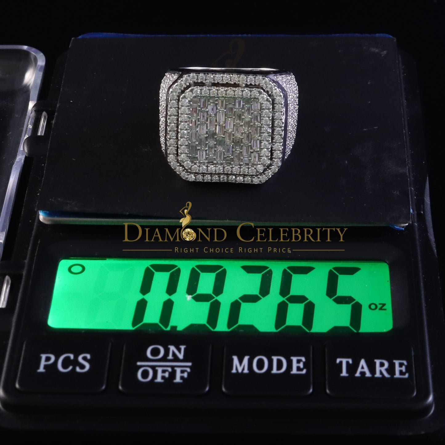 DiamondCelebritees Men's 925 White Silver 6.50ct VVS 'D' Moissanite Stone Square Rings Size 10
