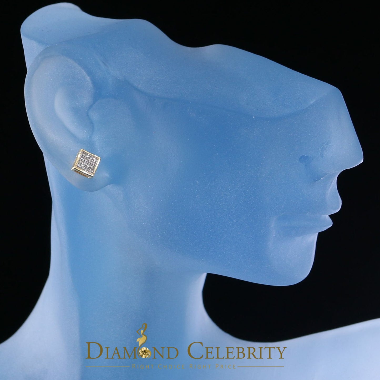 DiamondCelebriteesReal 10K Yellow Gold Square Earrings with 0.10CT Real Diamonds