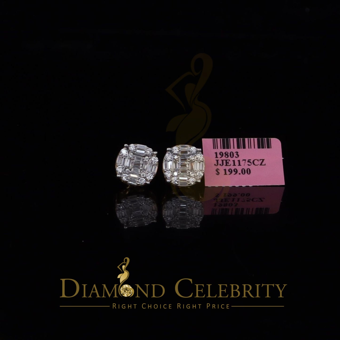DiamondCelebritees 925 Silver Real 1.02ct Cubic Zirconia Round Yellow Earrings For Men's & Women's