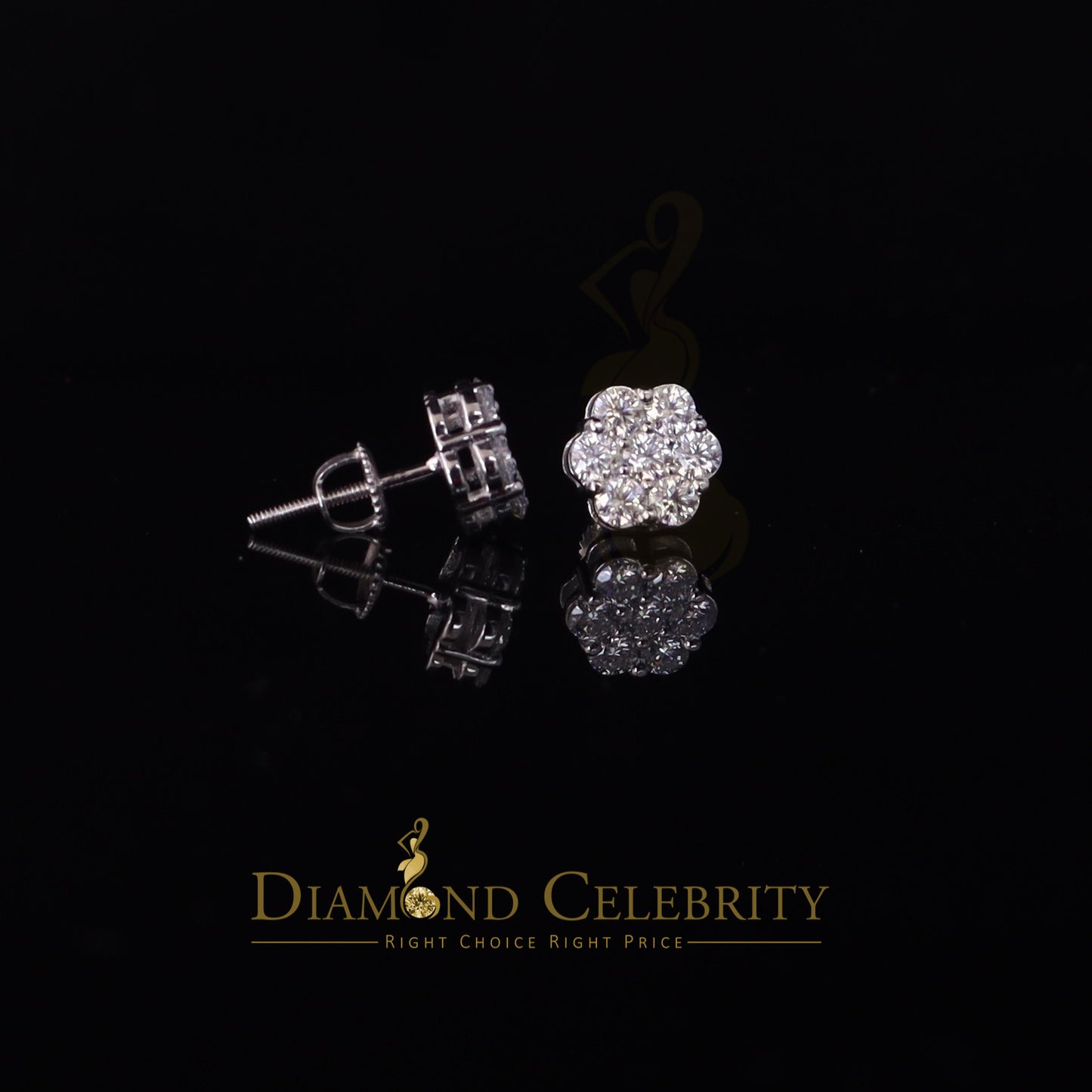 DiamondCelebritees 1.0ct Vvs 'D' Color Genuine Moissanite Stud FLORAL Earrings 10k Real White Gold