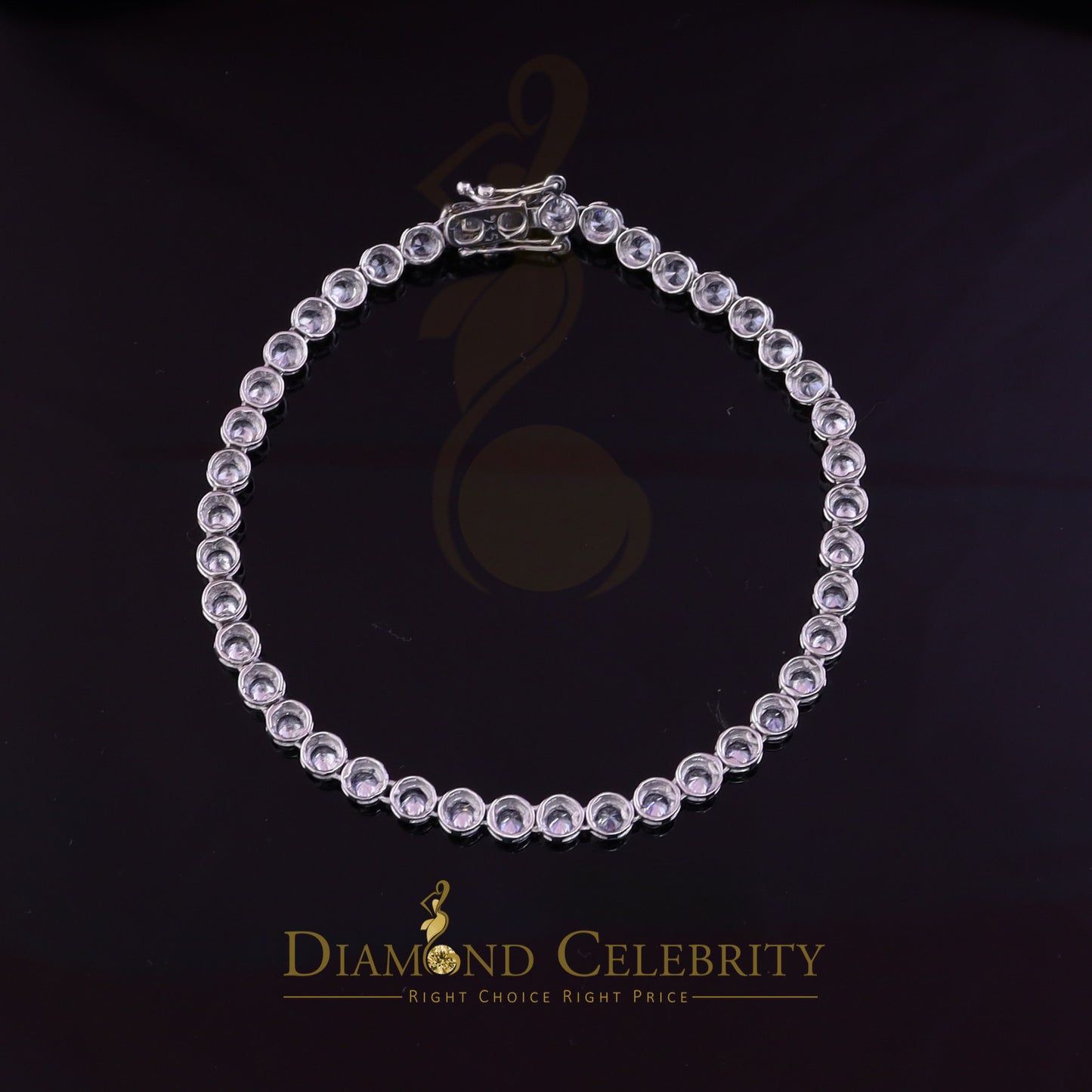 Diamondcelebritees Tennis Bracelet Cubic Zirconia Wdth 8mm Length sz 9inch Sterling Silver He /She