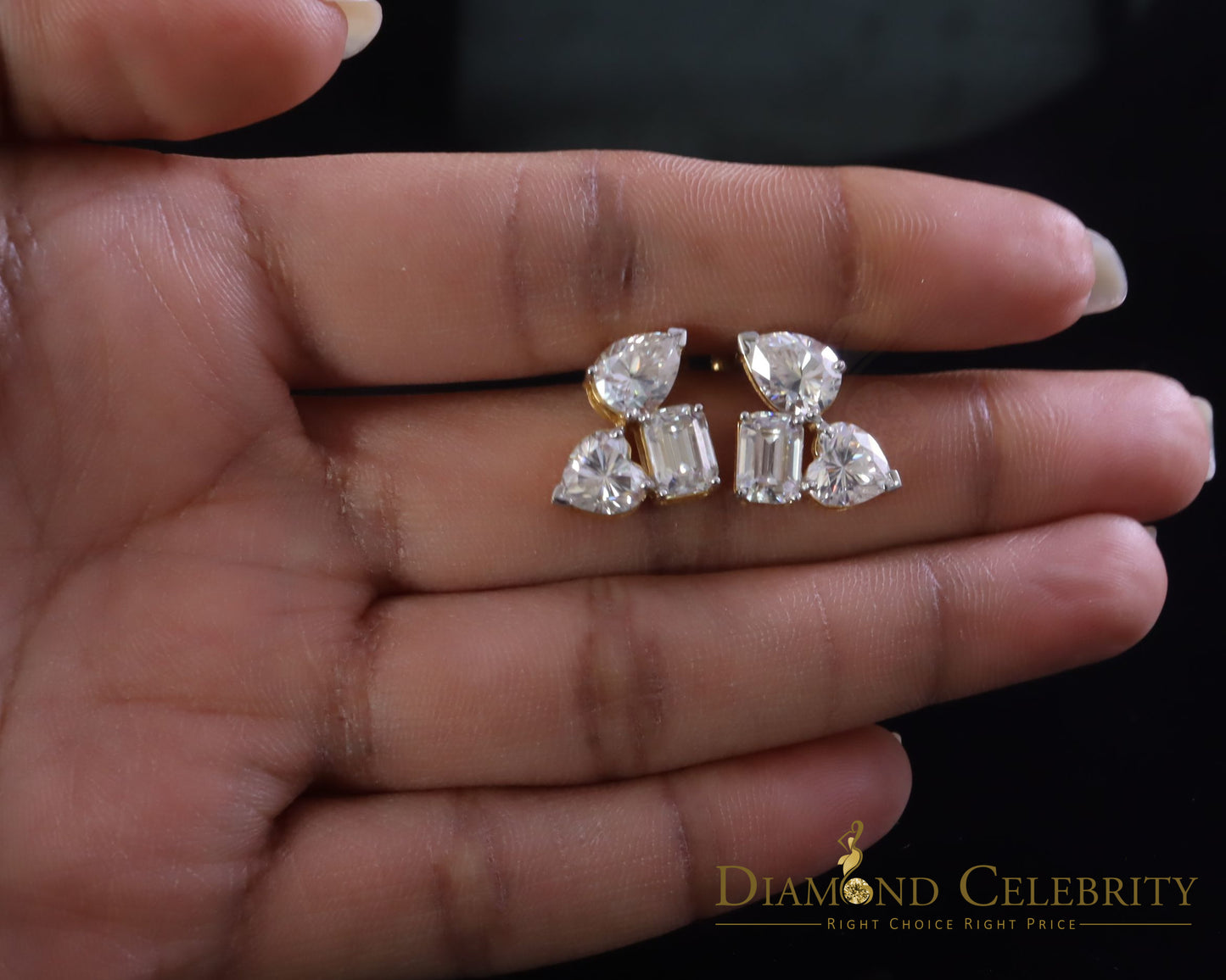DiamondCelebritees Classy Stud Earring 7.00CT VVS 'D Moissanite Women's 925 SilverYellow Toi et Moi