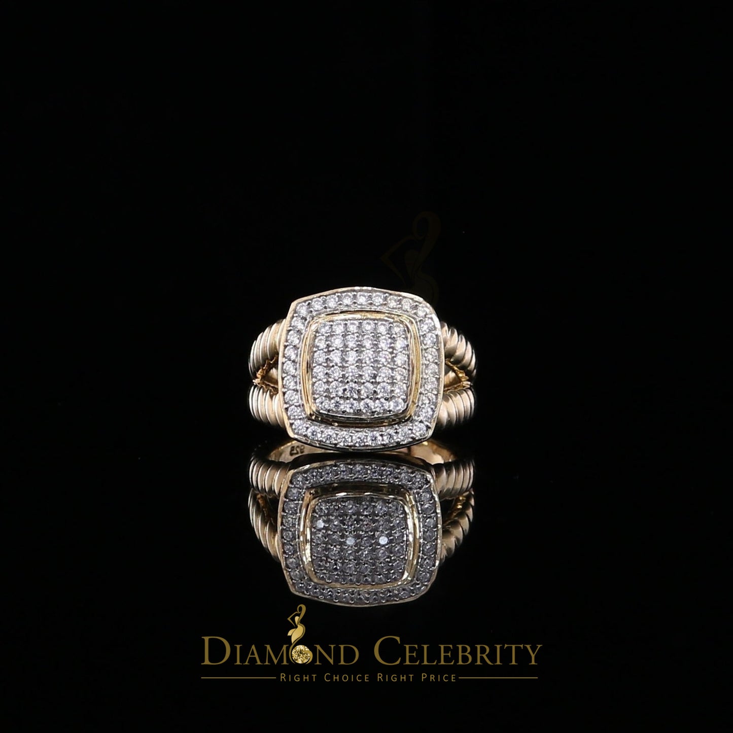 DiamondCelebritees 1.33ct Yellow Silver Square Cubic Zirconia Womens Adjustable Ring From SZ 8 to10