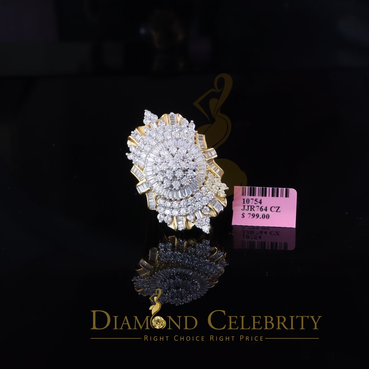 DiamondCelebritees 11.00ct Cubic Zirconia 925 Sterling Silver Yellow Cocktail Womens Ring Size 9