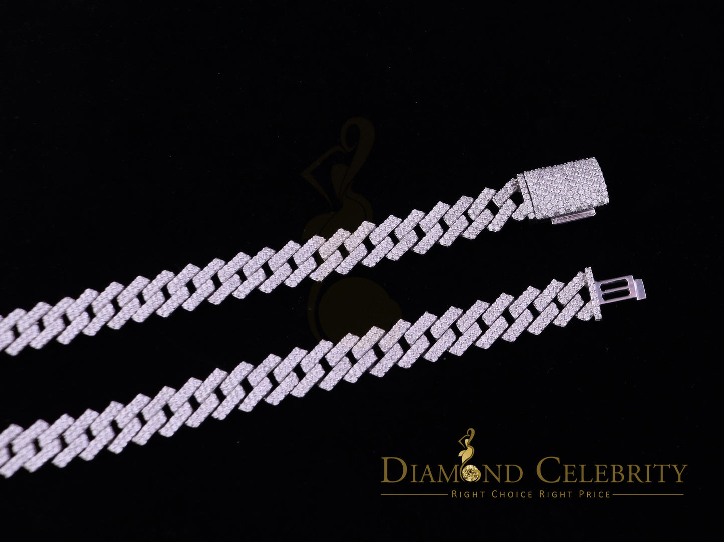 DiamondCelebritees 925 Silver 35ct Moissanite White Men's Cuban Necklace SZ20 inch & 14mm Width