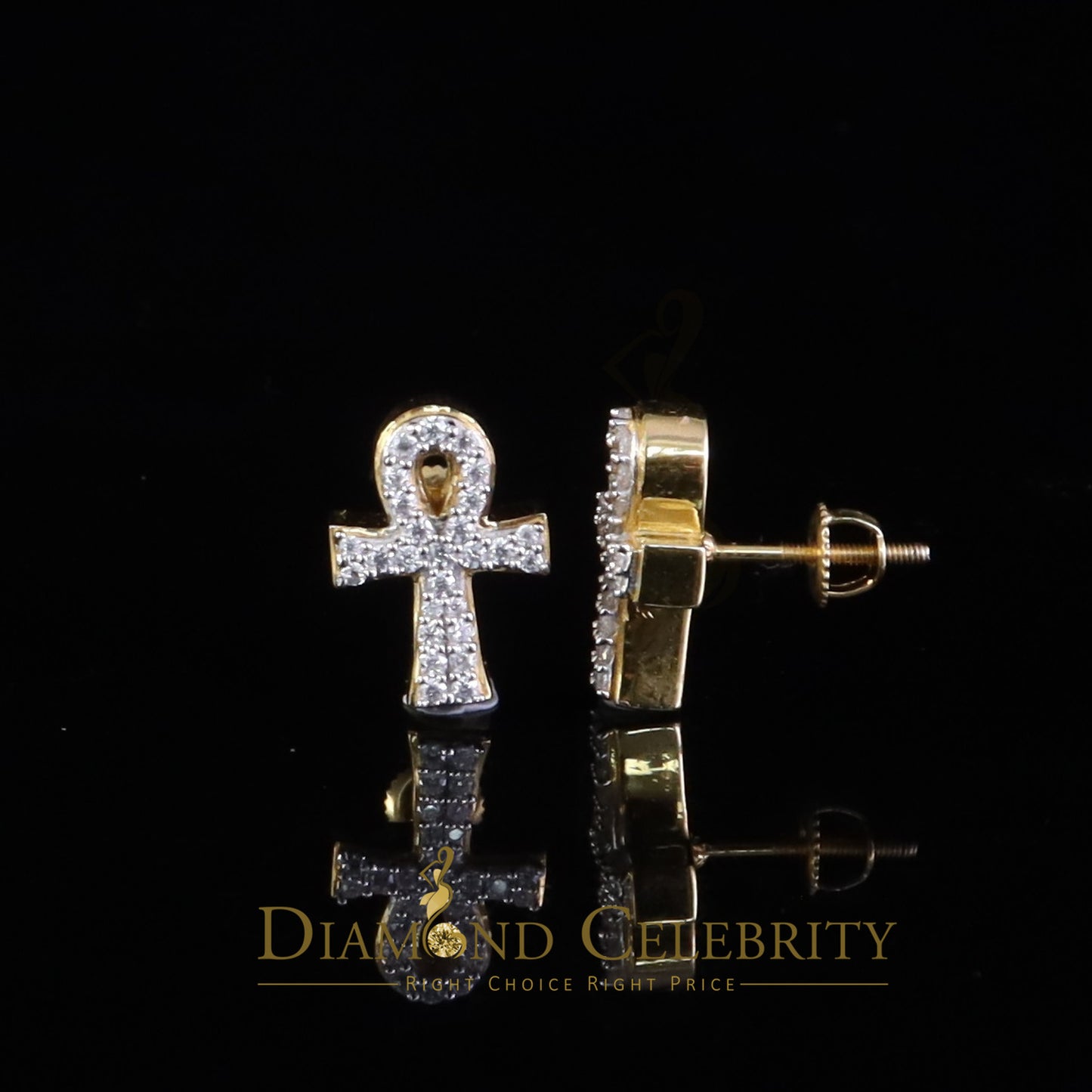 DiamondCelebritees Small Men's/Womens 0.50ct VVS 'D' Moissanite 925 Silver Yellow Ankh Stud Earring