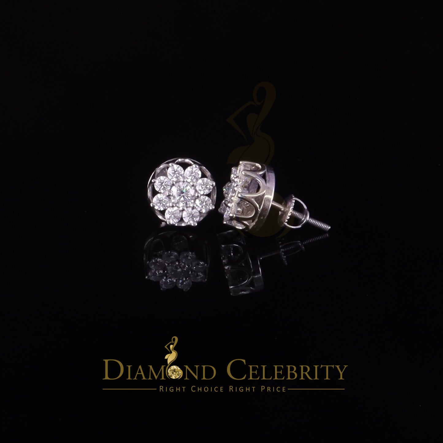 Diamondcelebritees Men's/Womens 925 Silver White 1.00ct VVS 'D' Moissanite Floral Stud Earrings