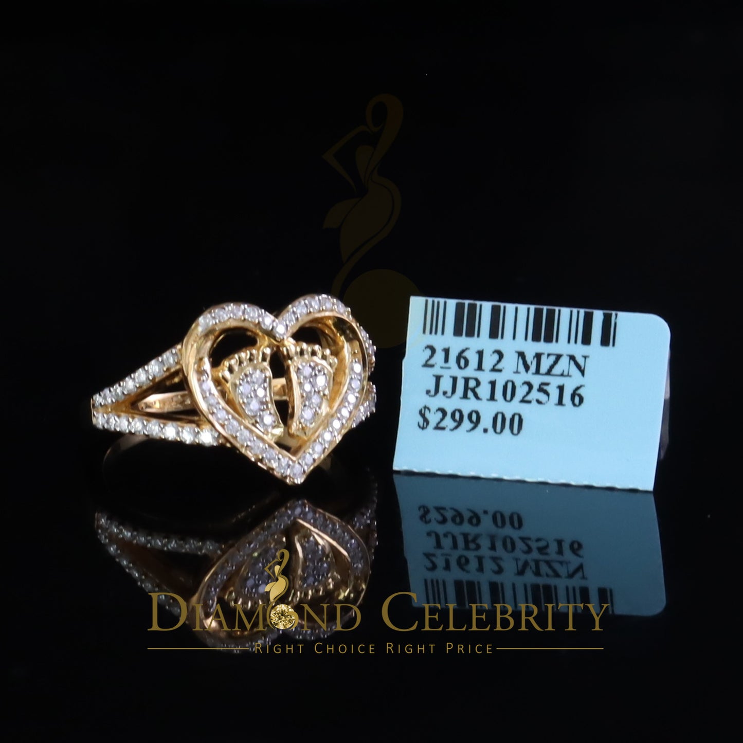 DiamondCelebritees 925 Moissanite Mom Yellow Heart Child feet 1.00ct VVS D Silver Ring Size 8 Women