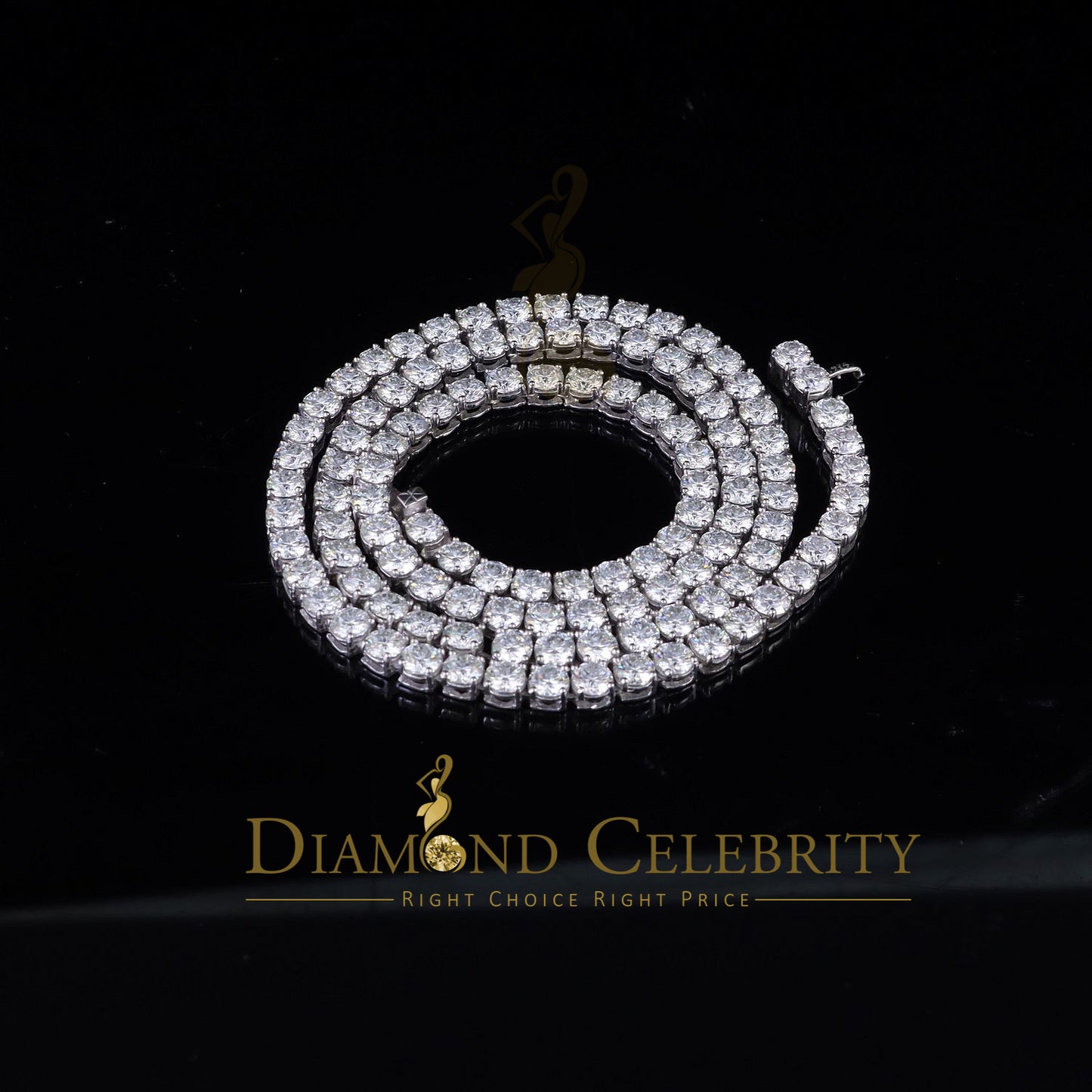 DiamondCelebritees Tennis Necklace 925 Silver White Moissanite size 20 inch & Width 5.2mm