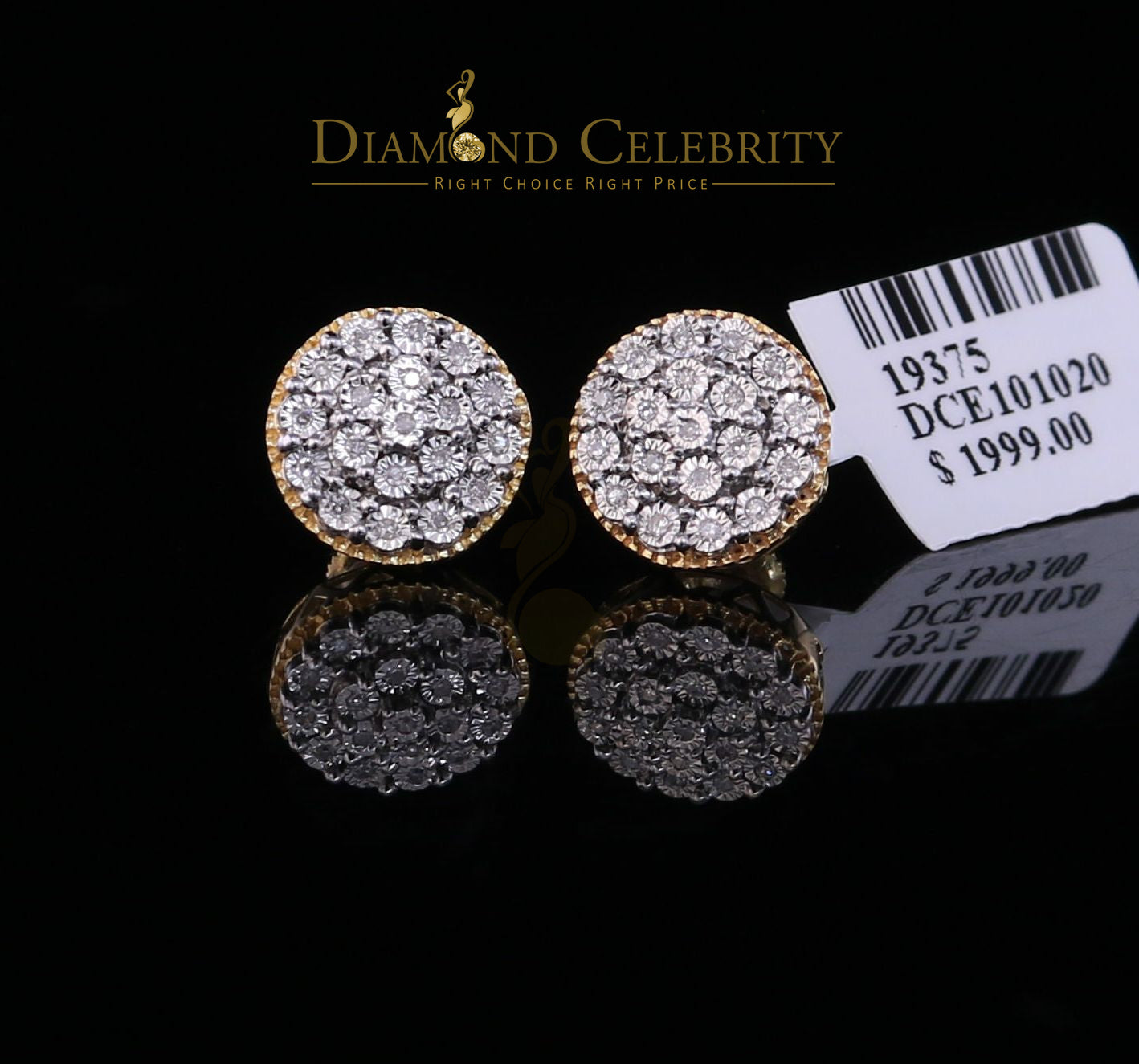 DiamondCelebritees10K Real Yellow Gold Real 0.25CT Diamond Men's/Women's Stud Micro Earring