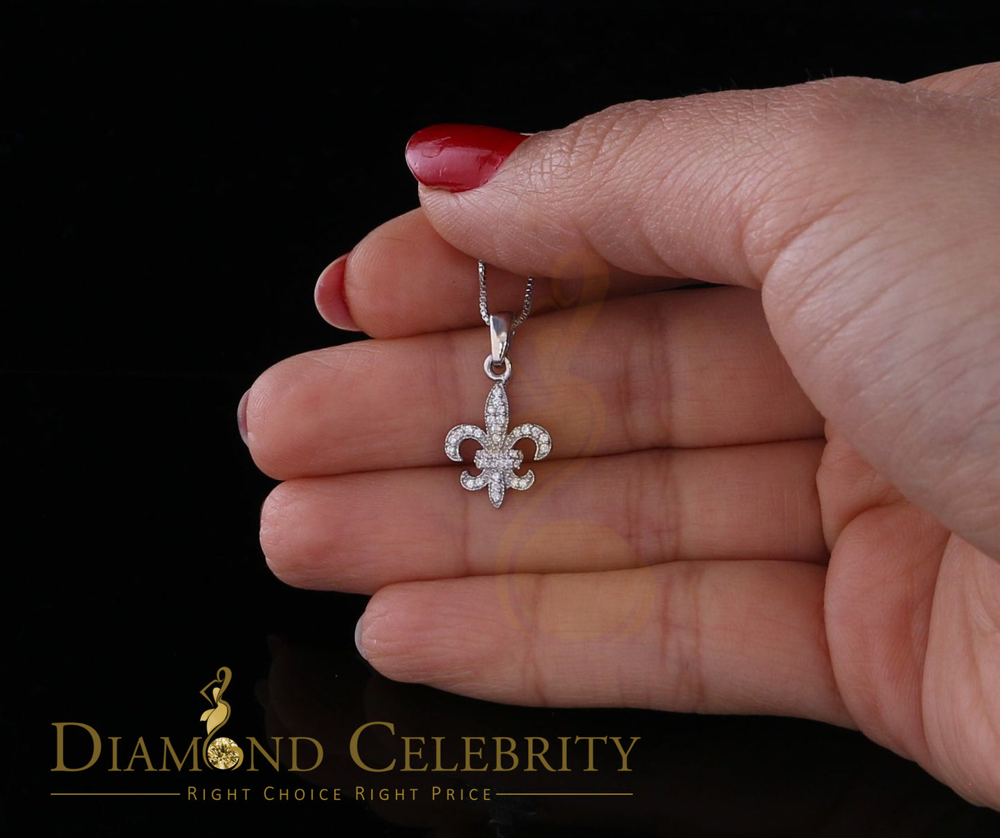 DiamondCelebritees 925 Sterling Silver Fleur de Lis Shape Pendant with 0.38ct Cubic Zirconia