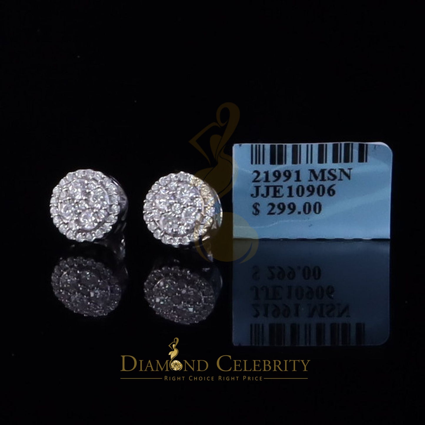 Diamondcelebritees New Women's/Men's 925 Silver White 1.00ct VVS 'D' Moissanite Round Stud Earrings