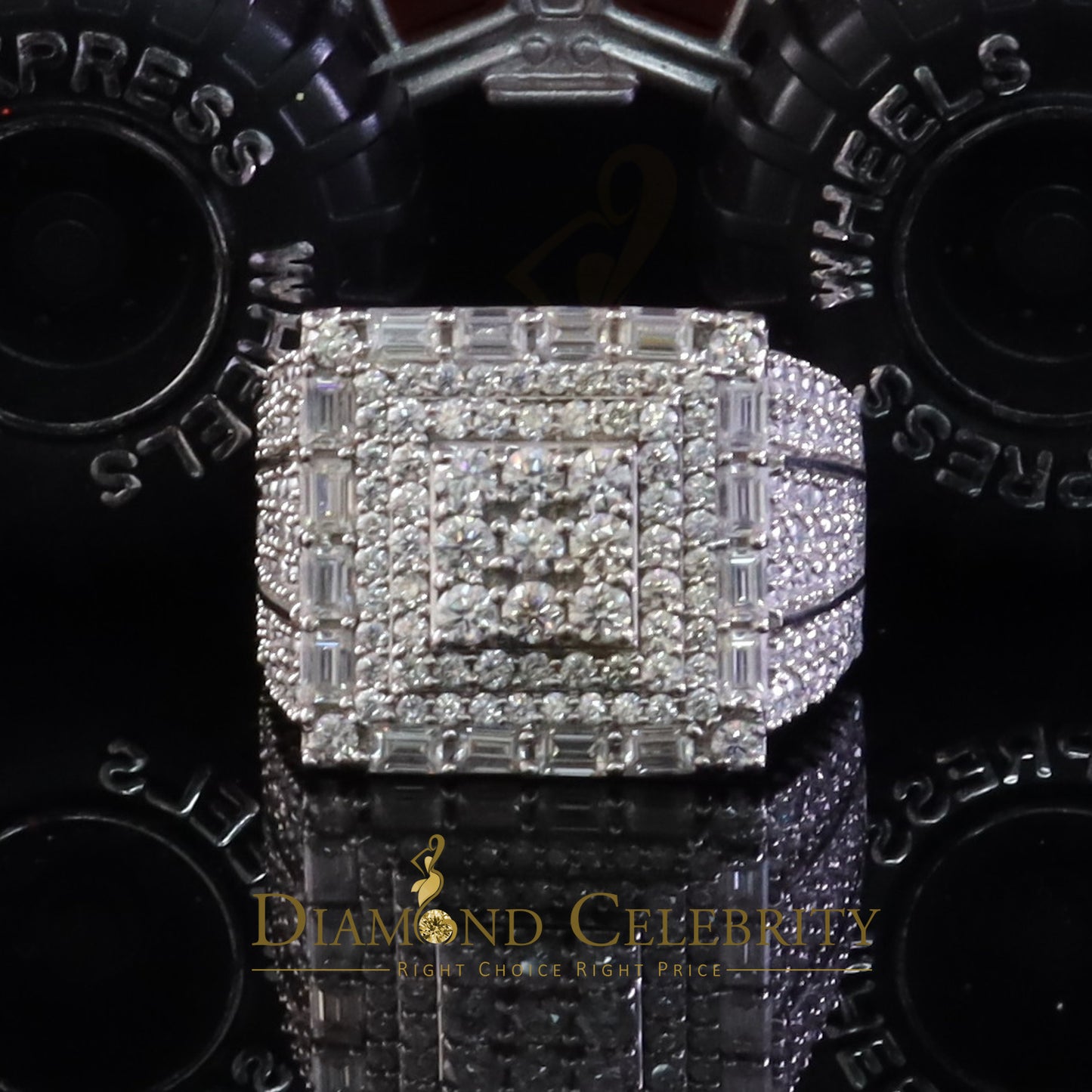 DiamondCelebritees 5.00ct VVS 'D' Moissanite 925 Silver White Rectangle Rings Size 10 for Men's