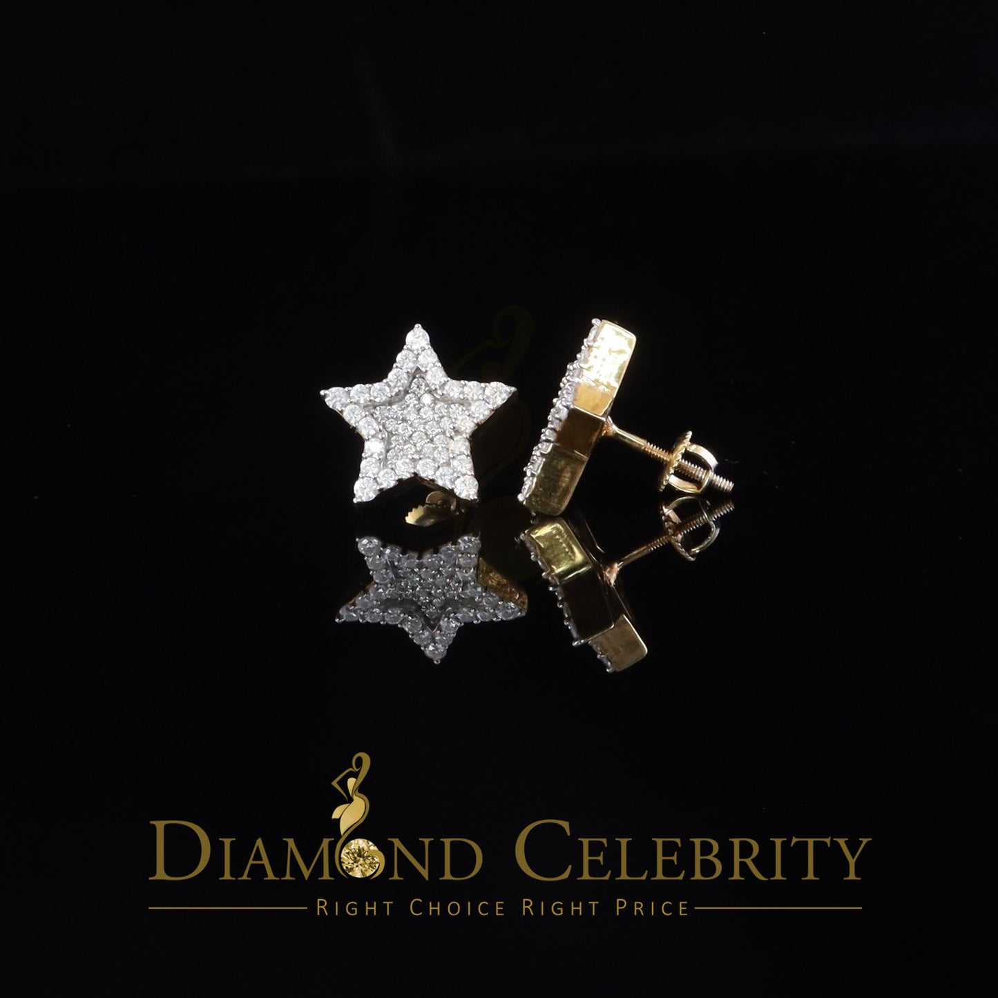 DiamondCelebritees 925 Yellow Silver 1.00ct VVS 'D' Moissanite Star Stud Earring Men's/Womens
