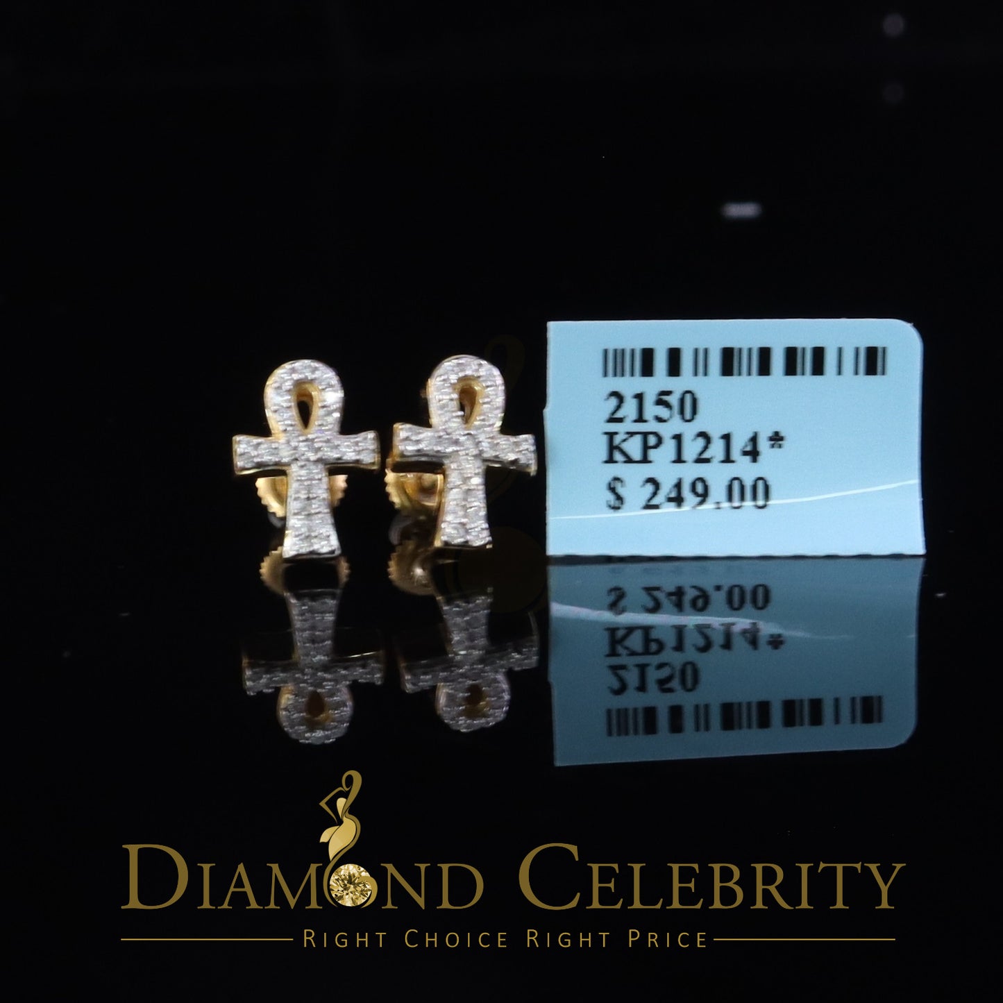 DiamondCelebritees 925 Yellow Silver 0.25ct VVS 'D' Moissanite Ankh Stud Earring Men's/Womens