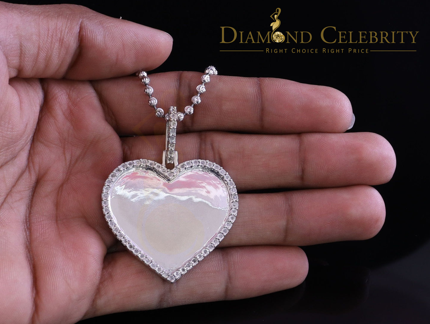 DiamondCelebritees Real 0.33ct Diamond 925 Sterling Silver "1.50" Heart PICTURE Charm White Pendant