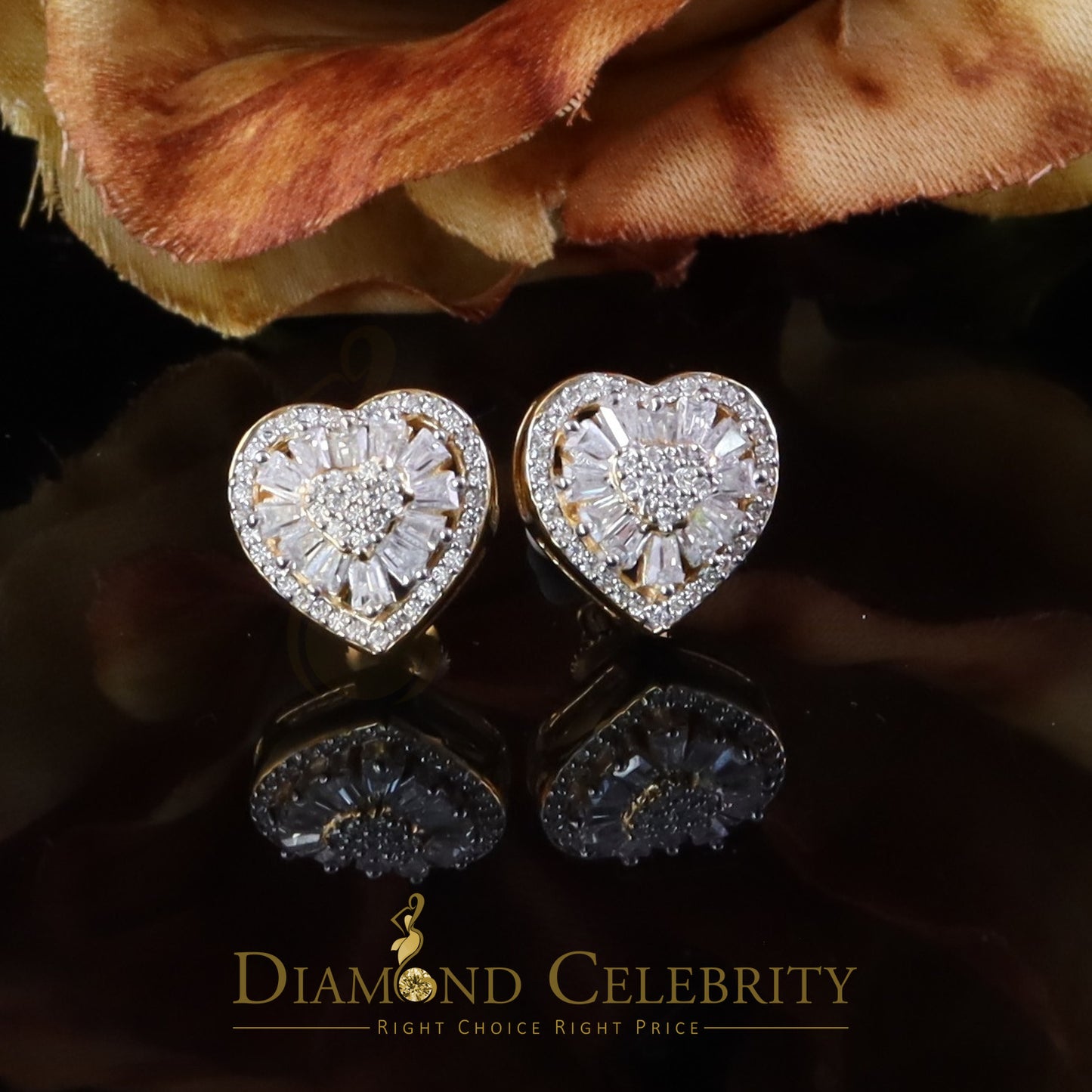 DiamondCelebritees 925 Yellow Silver 1.00ct VVS 'D' Baguette Moissanite Stud Earring Men's/Womens