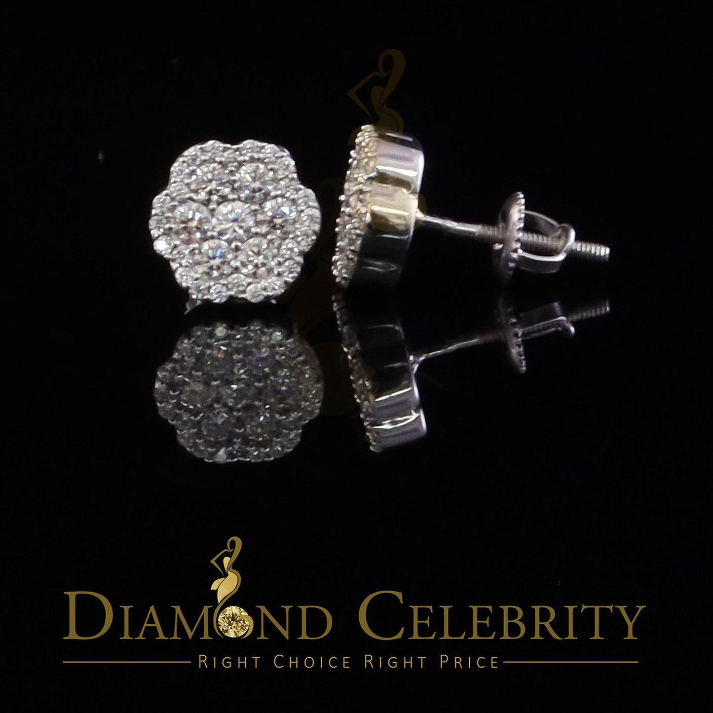 Diamondcelebritees 925 White Silver 0.66ct VVS 'D' Moissanite Floral Stud Earring Men's/Womens