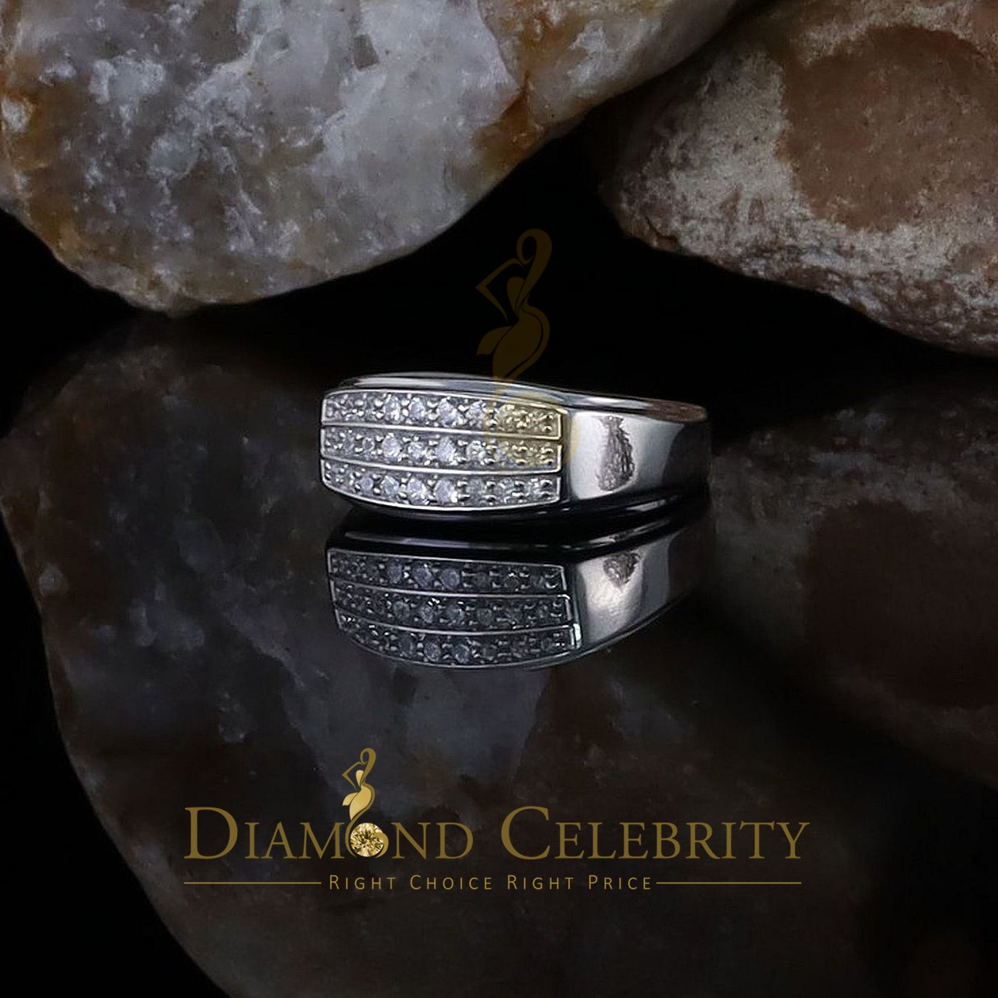 DiamondCelebritees Diamond Celebrity 925 White Sterling Silver 27 Cubic Zirconia Men's Ring Size 8