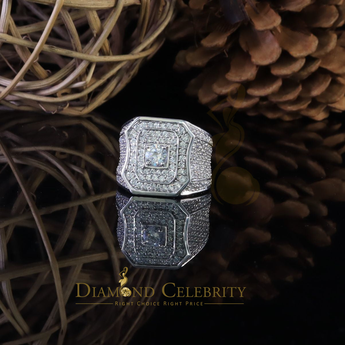 DiamondCelebritees 925 Silver White 14.00ct Cubic Zirconia Wide Band Men's Engagement Ring Size 10