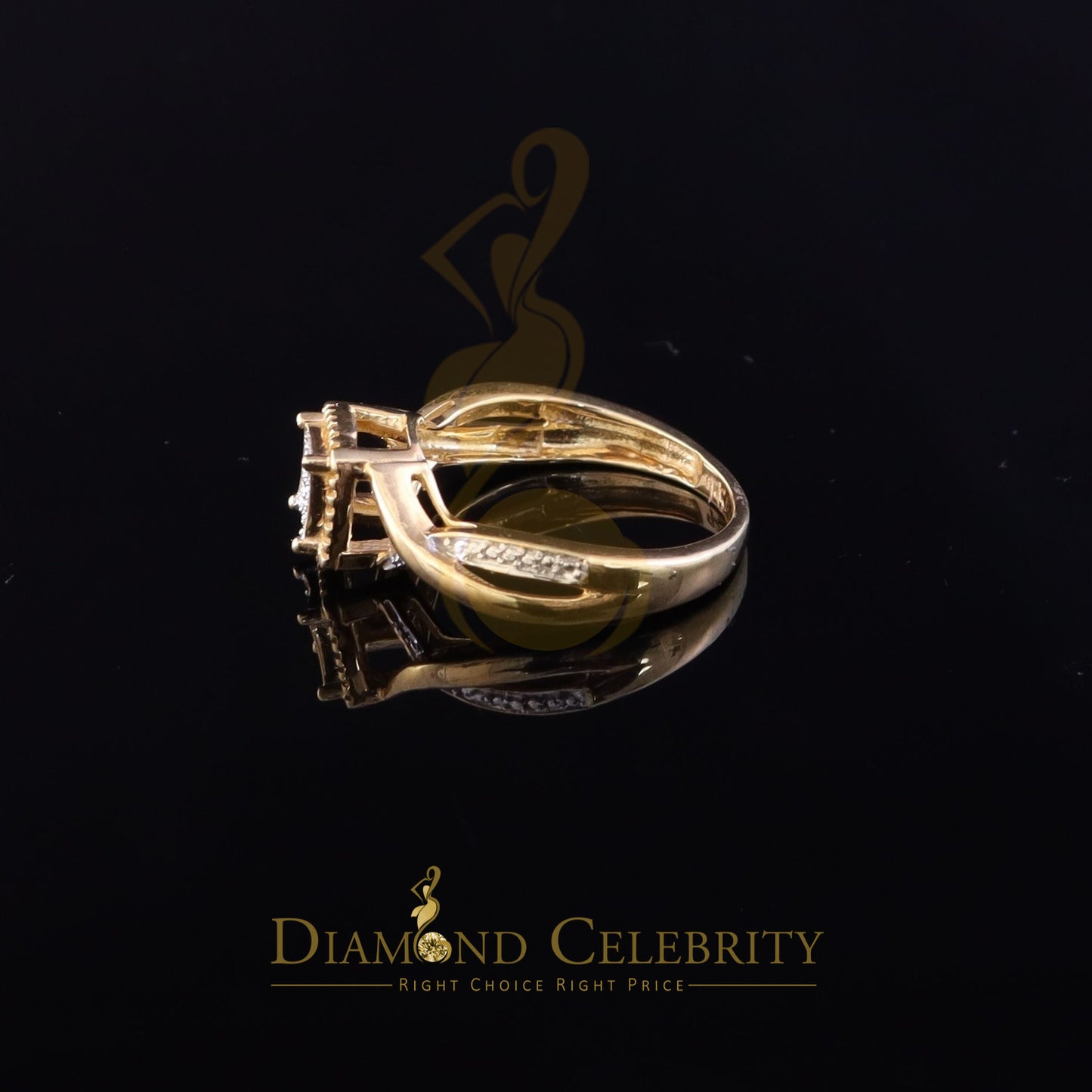 DiamondCelebritees 0.10CT Real Diamond 925 Sterling Yellow Silver Style Square Womens Ring Size 7