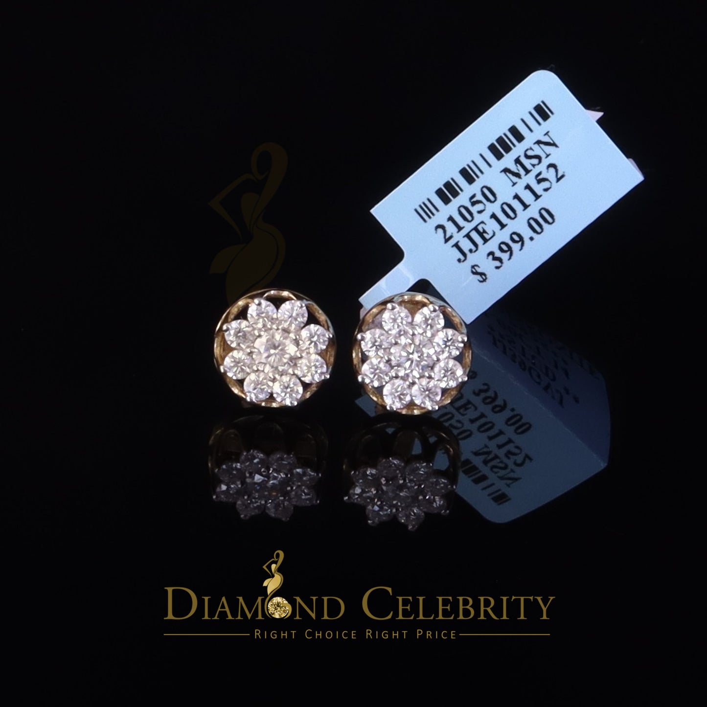 DiamondCelebritees Men's/Womens 925 Silver Yellow 1.00ct VVS 'D' Moissanite Floral Stud Earrings
