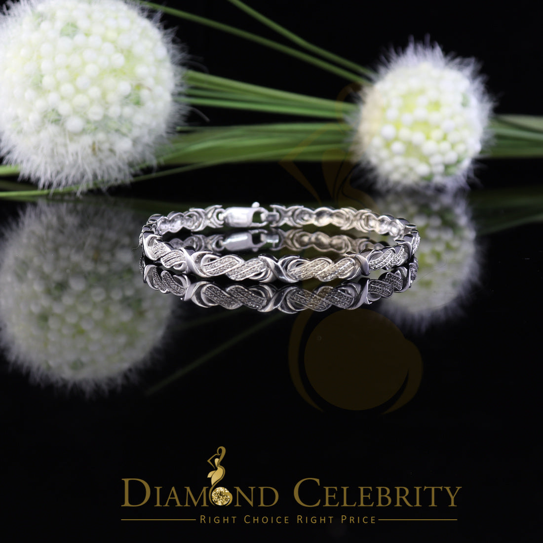 Diamondcelebritees 0.20CT Genuine Diamonds 925 Silver White Exotic Design Ladies Bracelet Size 7''