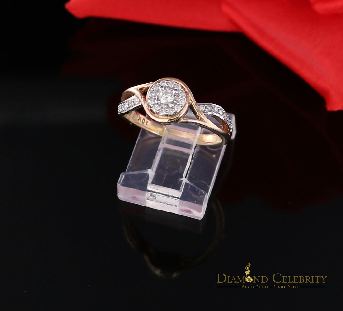 DiamondCelebritees Real 10kt Yellow Gold with 0.25 CT Real Diamond ROUND FLORAL Ring Size 6.5