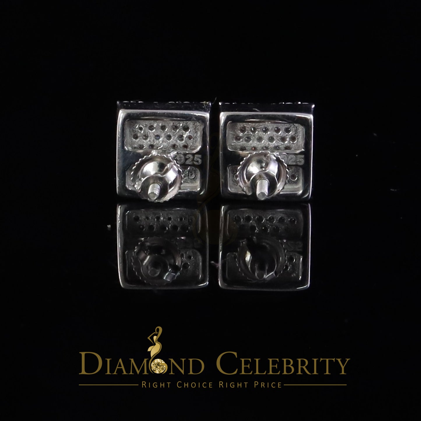 Diamondcelebritees 925 White Silver 0.80ct VVS 'D' Moissanite Square Stud Earring Men's/Womens