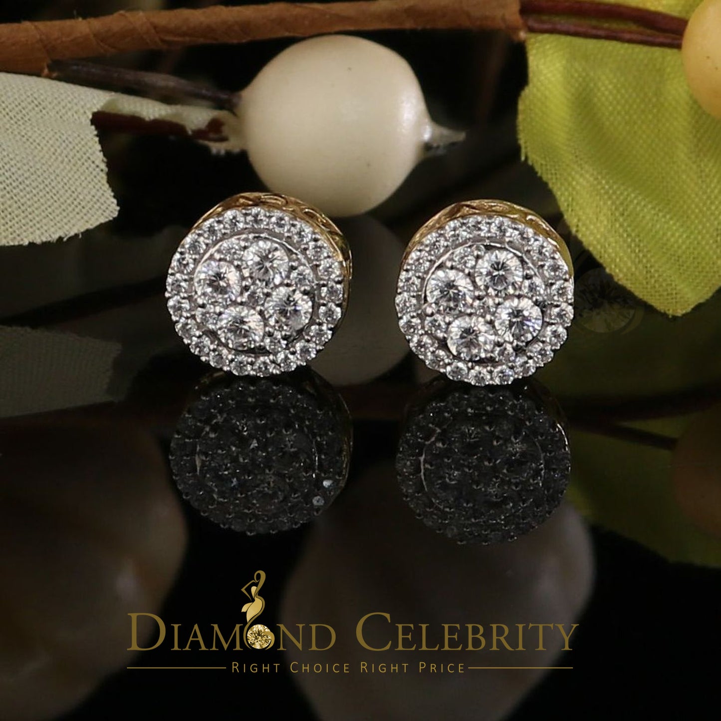 DiamondCelebritees 925 Silver Yellow 1.00ct Moissanite Women's & Men's Hip Hop Round Earrings