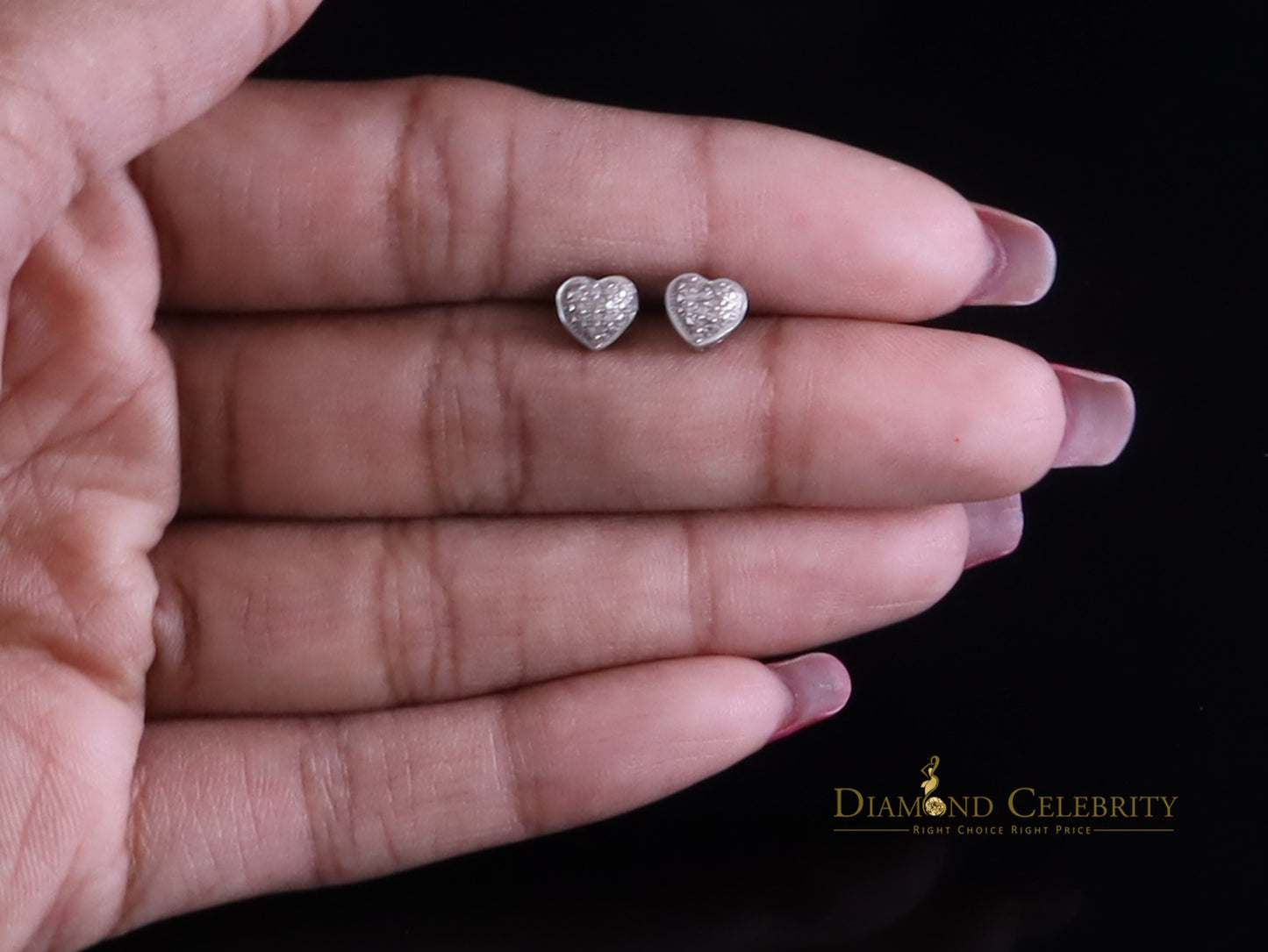 DiamondCelebritees 0.05cts Silver Diamond 925 Sterling White Heart Shape Stud Earrings For Women's