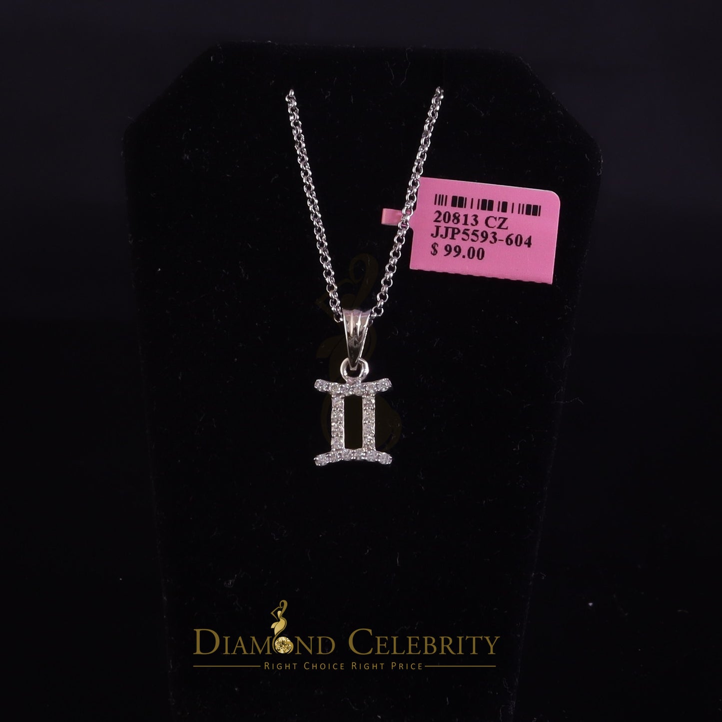 DiamondCelebritees 0.50ct Cubic Zirconia White Silver GEMINI JUNE Month Pendant Men's & Women's