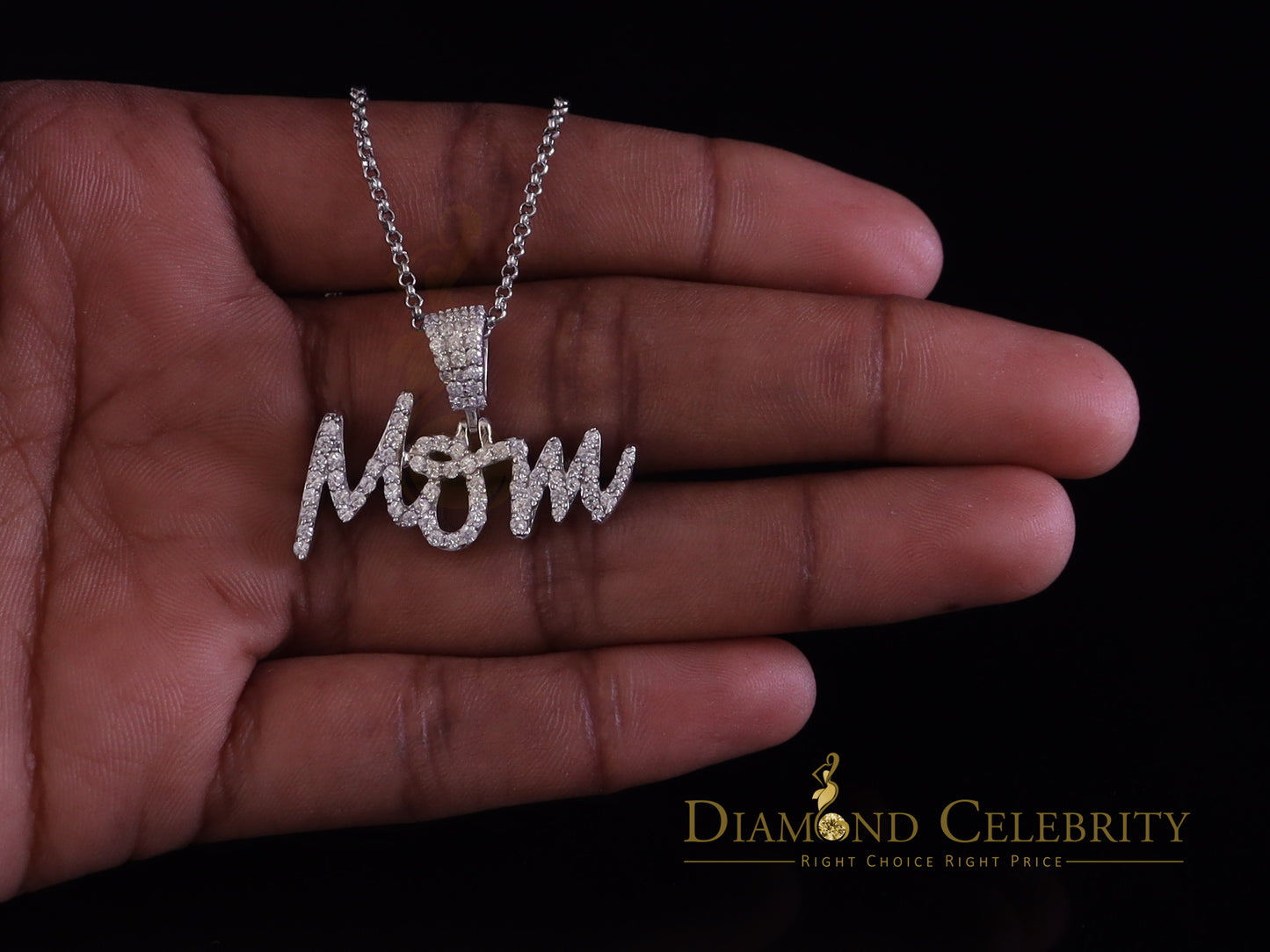 DiamondCelebritees Small MOM Pendant with 0.90ct Cubic Zirconia White 925 Silver for Mother's Day