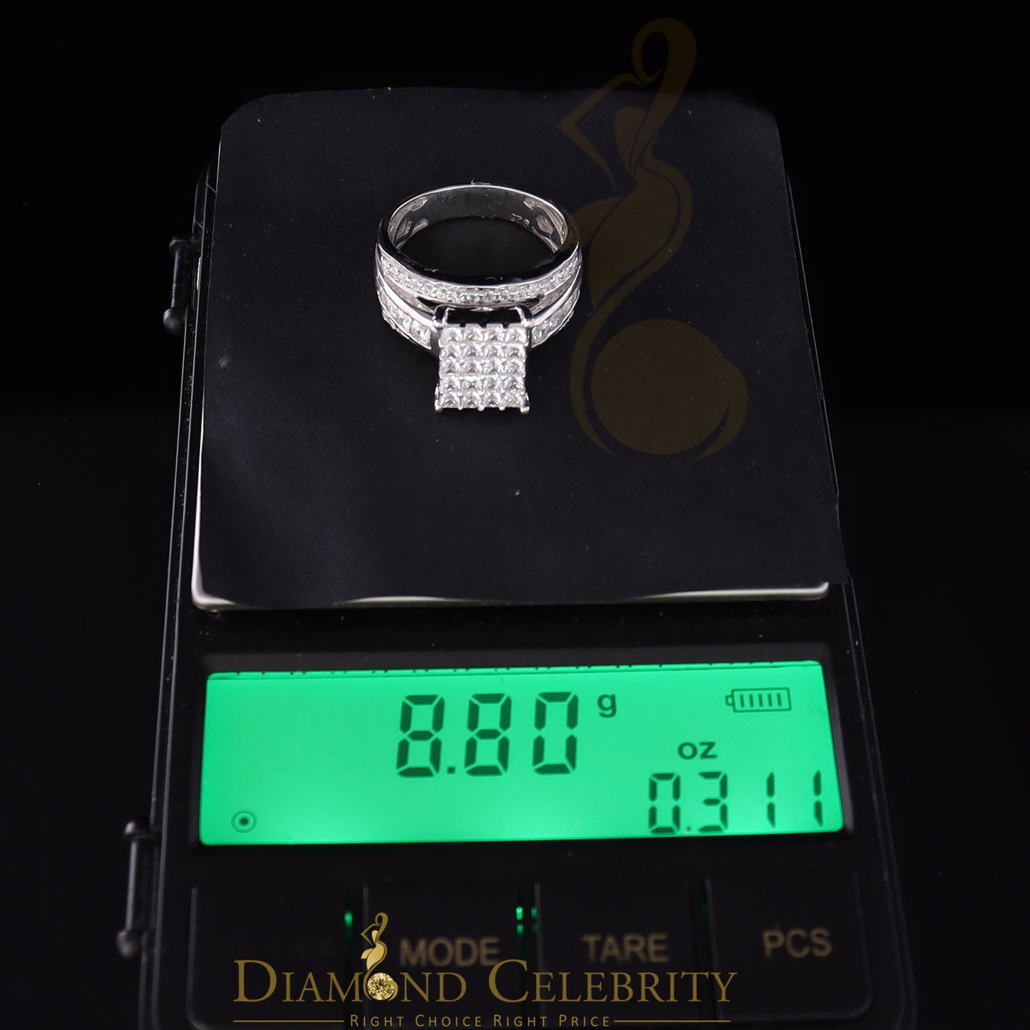 DiamondCelebritees 925 Silver White 3.80ct Cubic Zirconia Cinderella Engagement Women's Ring SZ 8