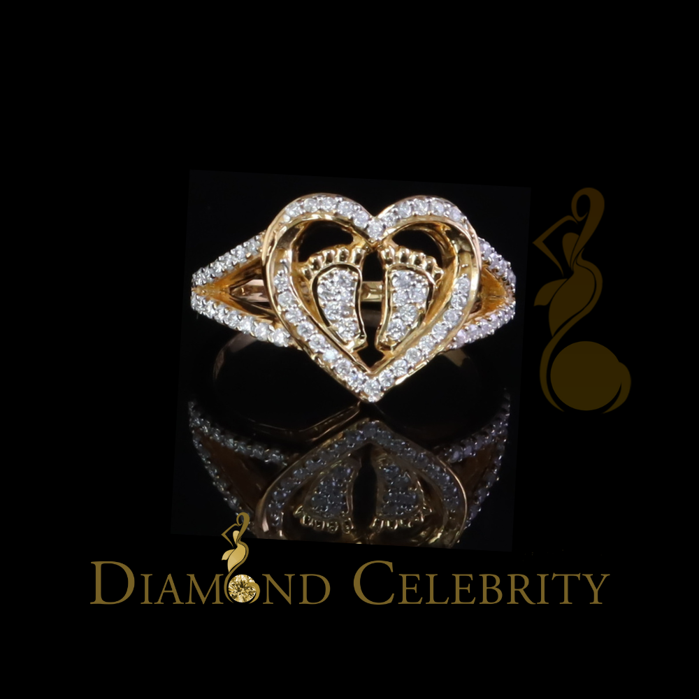 DiamondCelebritees 925 Moissanite Mom Yellow Heart Child feet 1.00ct VVS D Silver Ring Size 8 Women