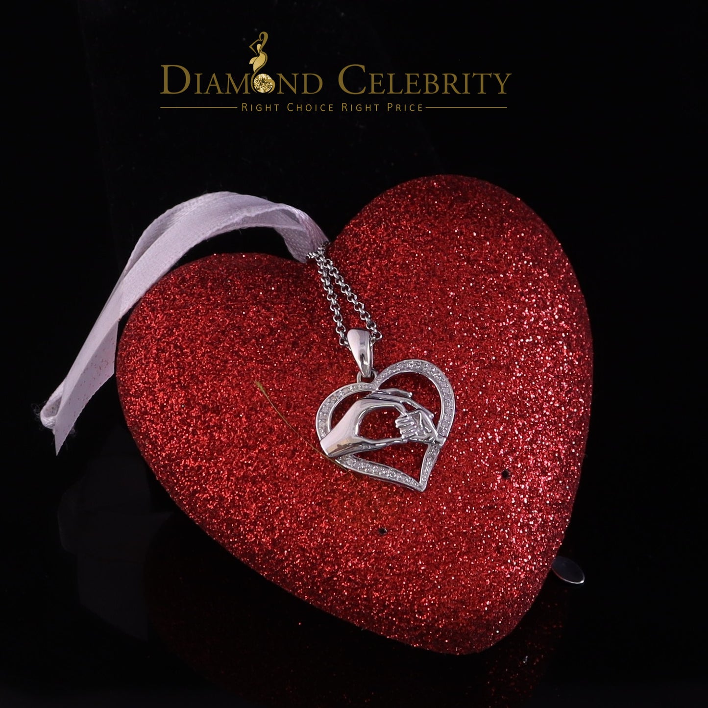 DiamondCelebritees Real 0.10CT Diamond Heart In MOM'S CARE Sterling Silver White Necklace Pendant