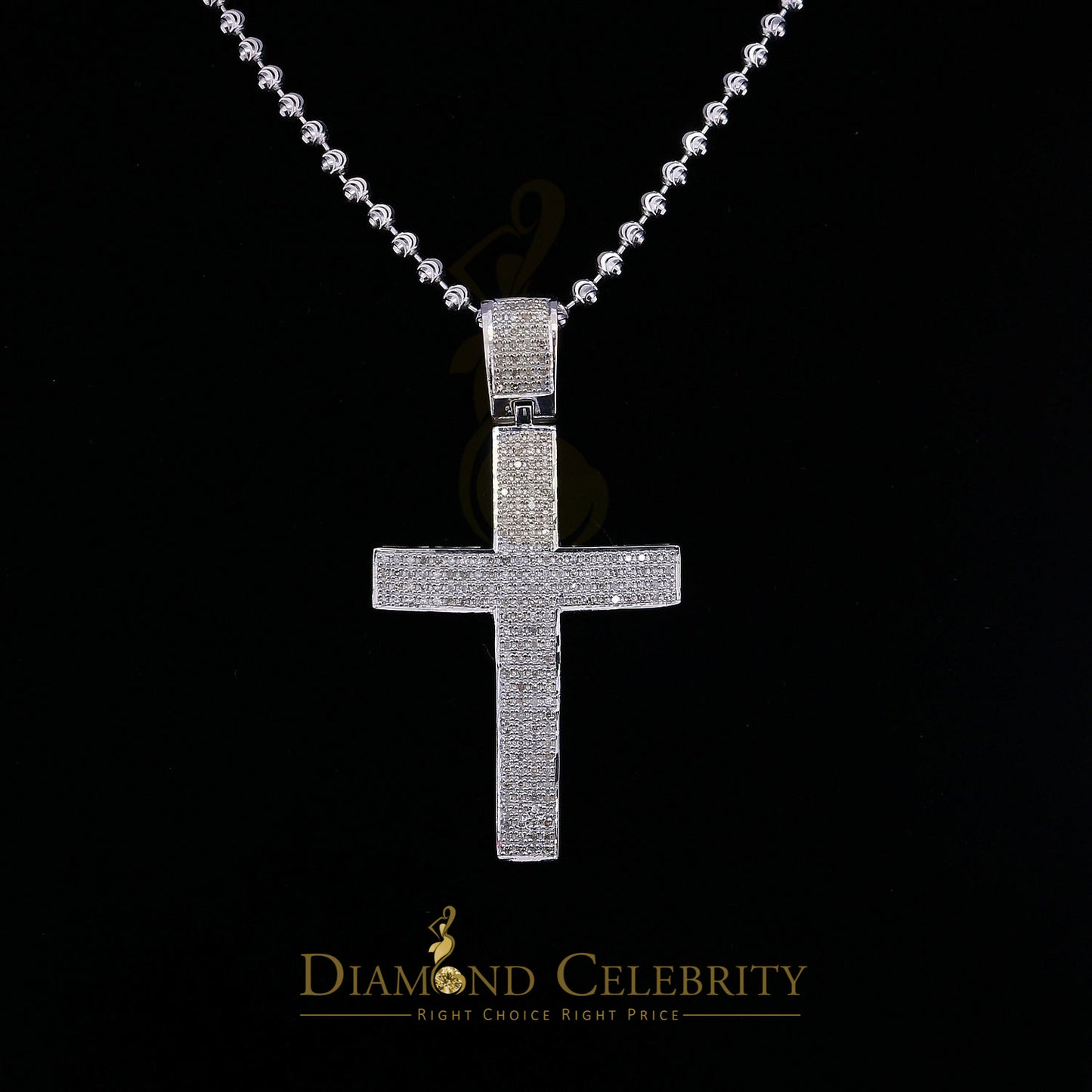 DiamondCelebritees Real 0.85ct Diamond 925 Sterling Silver CROSS Charm Necklace Pendant in White