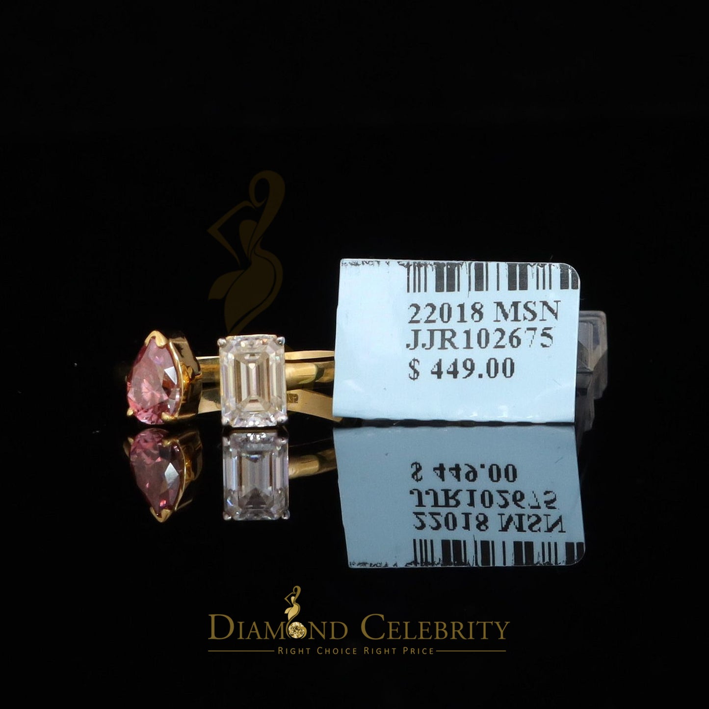 DiamondCelebritees 2.00CT Women's925 Silver Yellow VVS D Pink&White Moissanite Pear Emerald RingSZ7