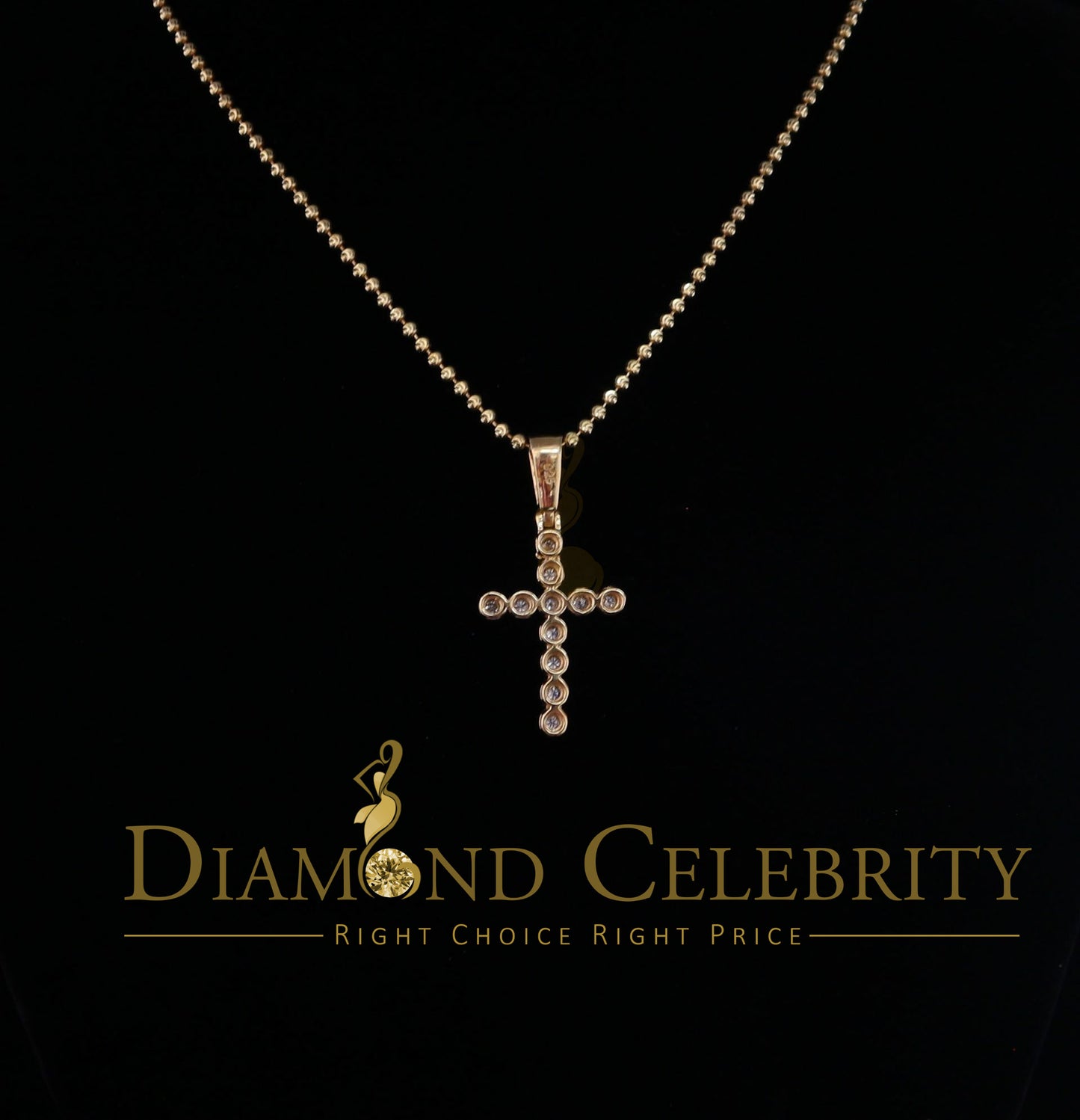 DiamondCelebritees Real 0.33ct Diamond Sterling Silver CROSS Charm Fashion Necklace Yellow Pendant