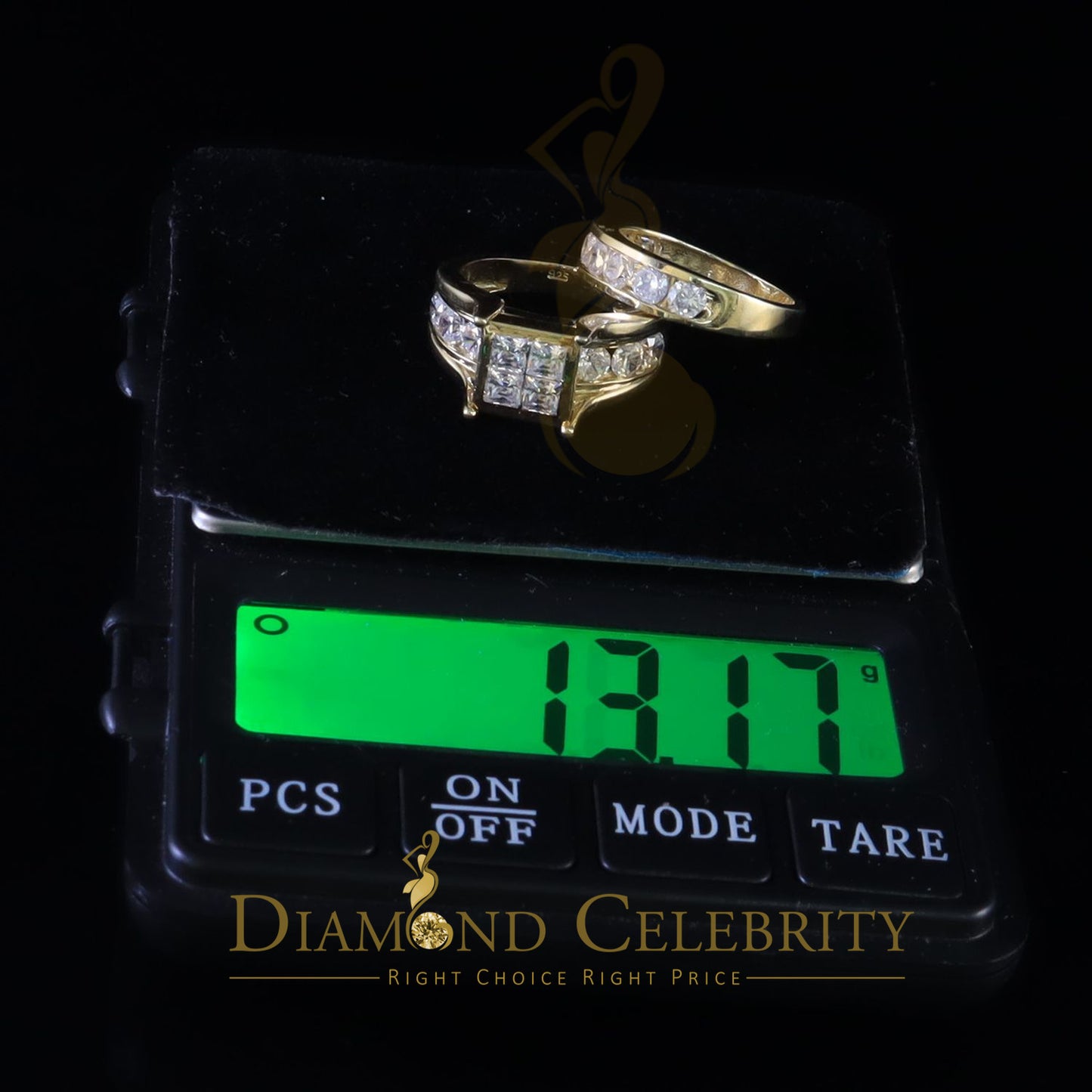 DiamondCelebritees 925 Sterling Yellow Silver 3.50 ct Square Cubic Zirconia Bridal Womens Ring SZ 8