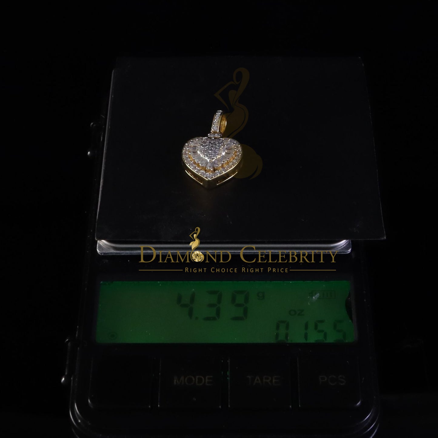 Diamondcelebritees Moissanite Women's Heart Pendant Bagutte & Rd 925 Yellow Silver 1.00ct VVS D