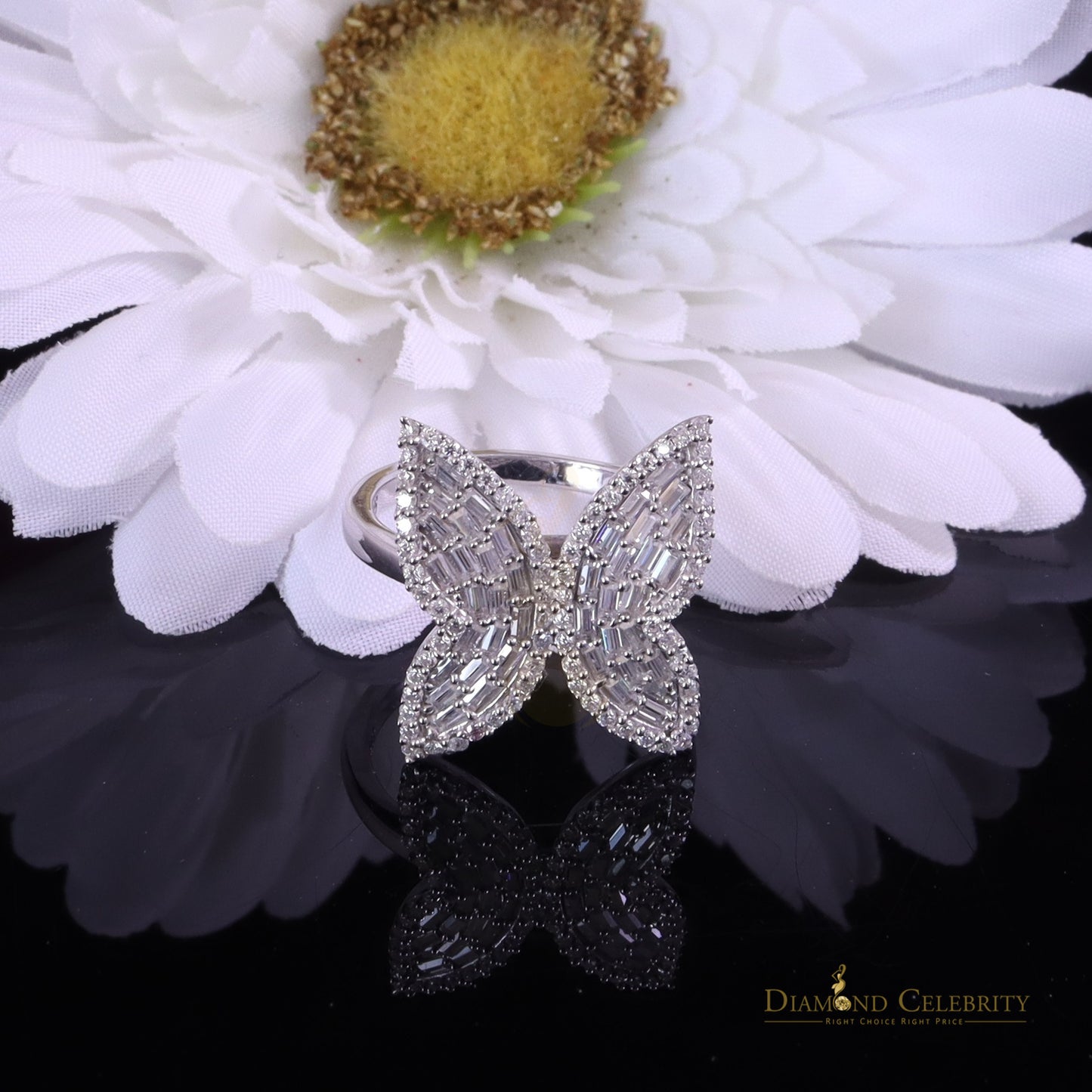 DiamondCelebritees Womens 925 Silver White 1.50ct VVS 'D' Moissanite Butterfly Rings Size 7